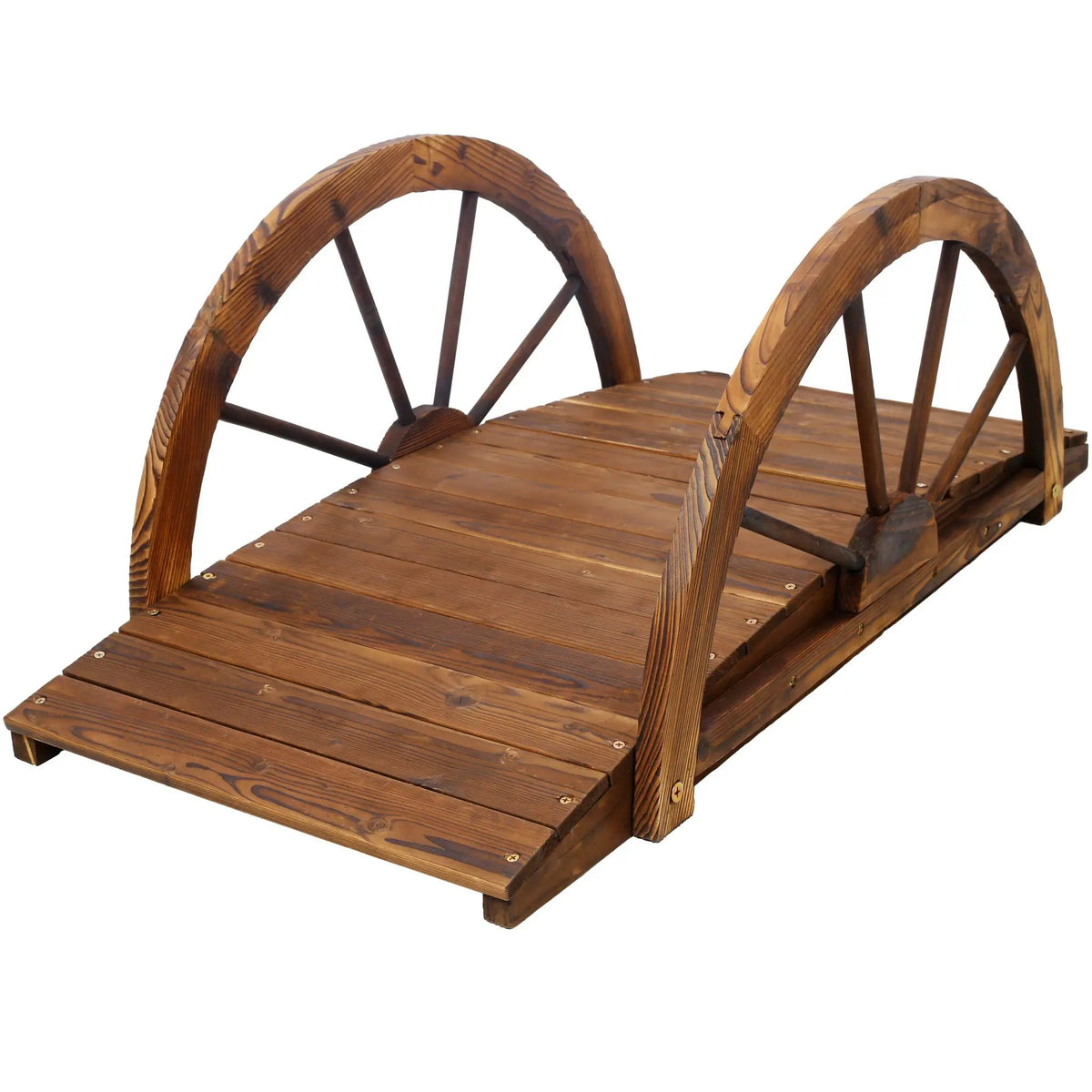 Wooden Garden Bridge | Arched Footbridge | Solid Wood Frame | Brown