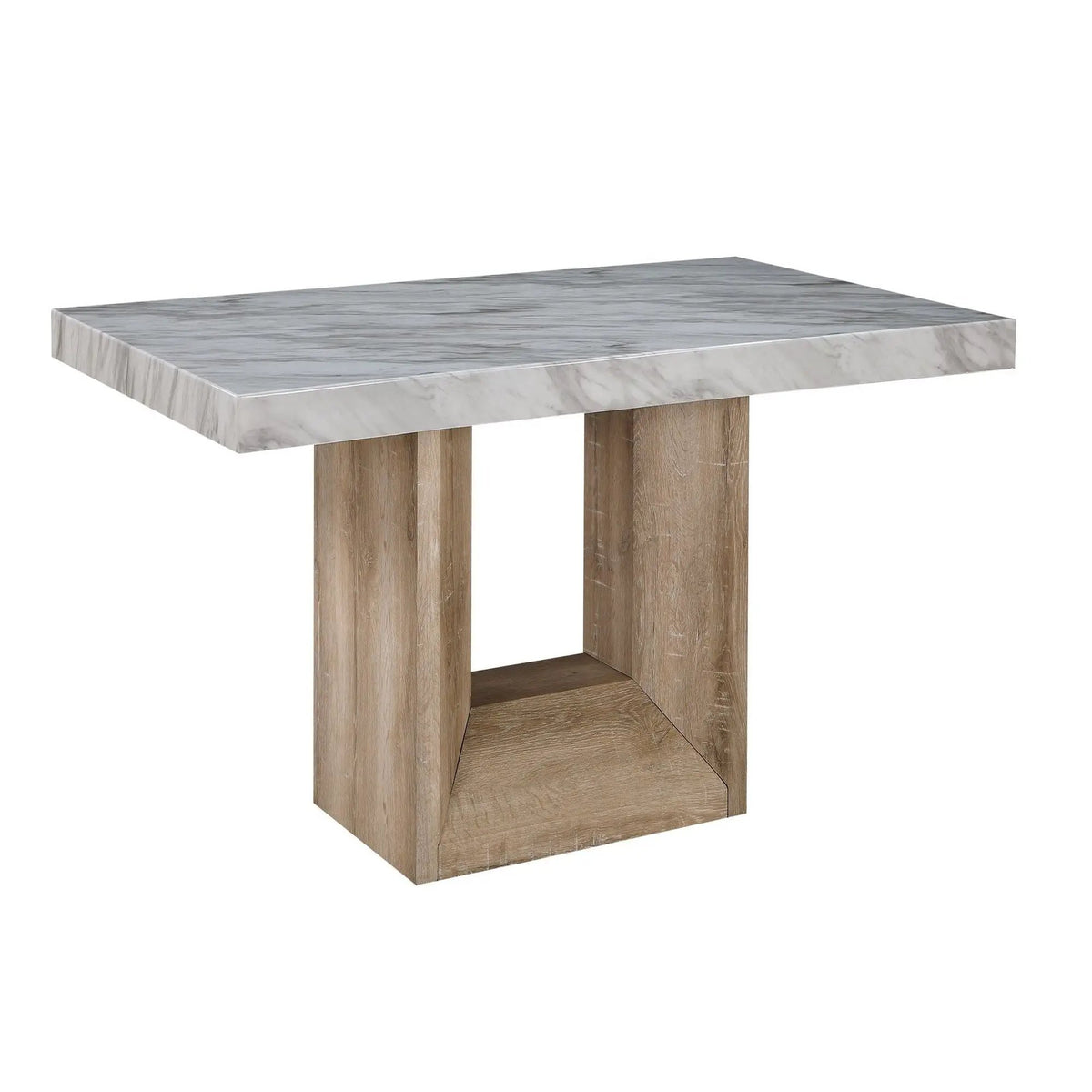 Sheena Dining Table | 70 Inch Width | Faux Marble Top | Natural Wood Look