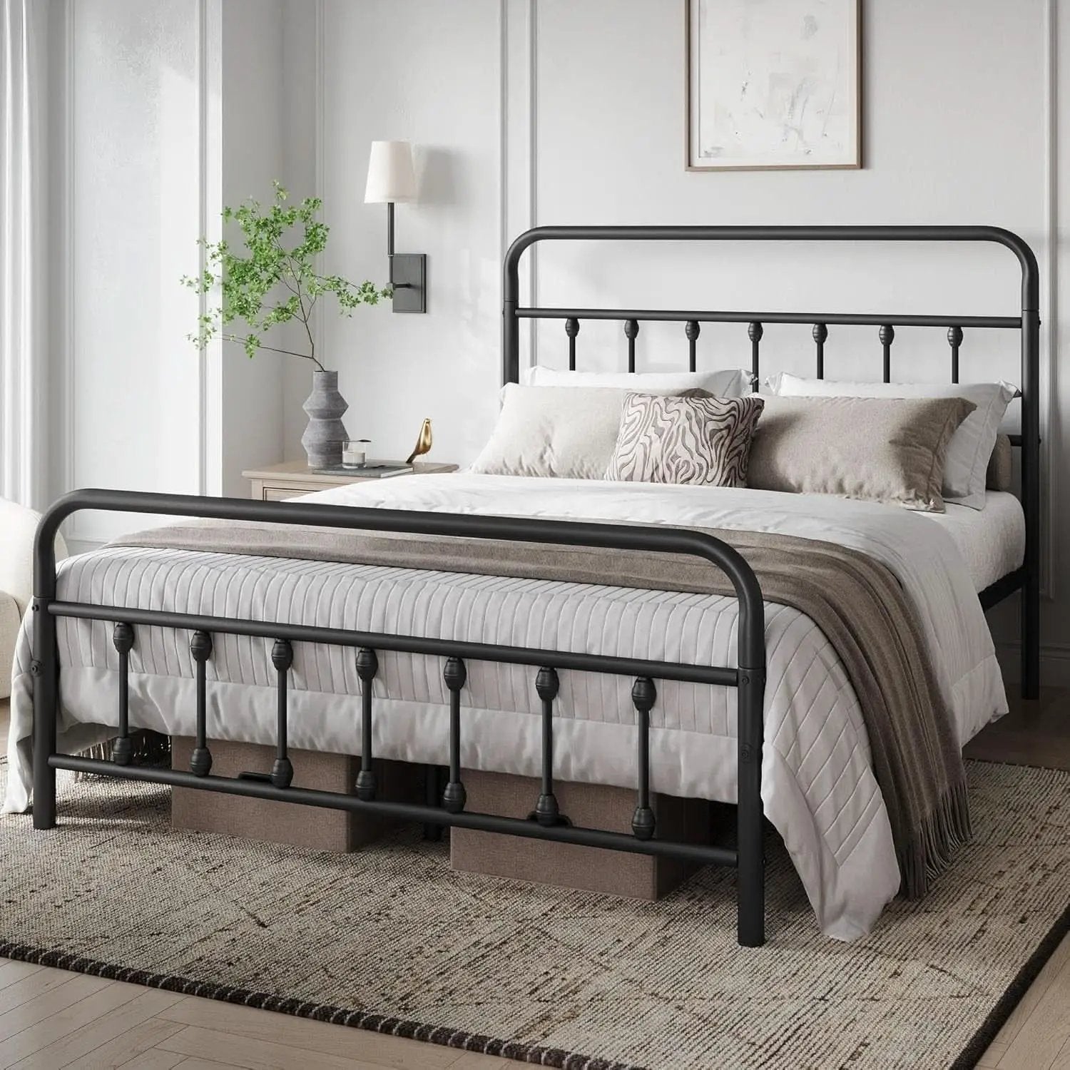 Queen Size Metal Platform Bed Frame With Storage Black from PriceLows™