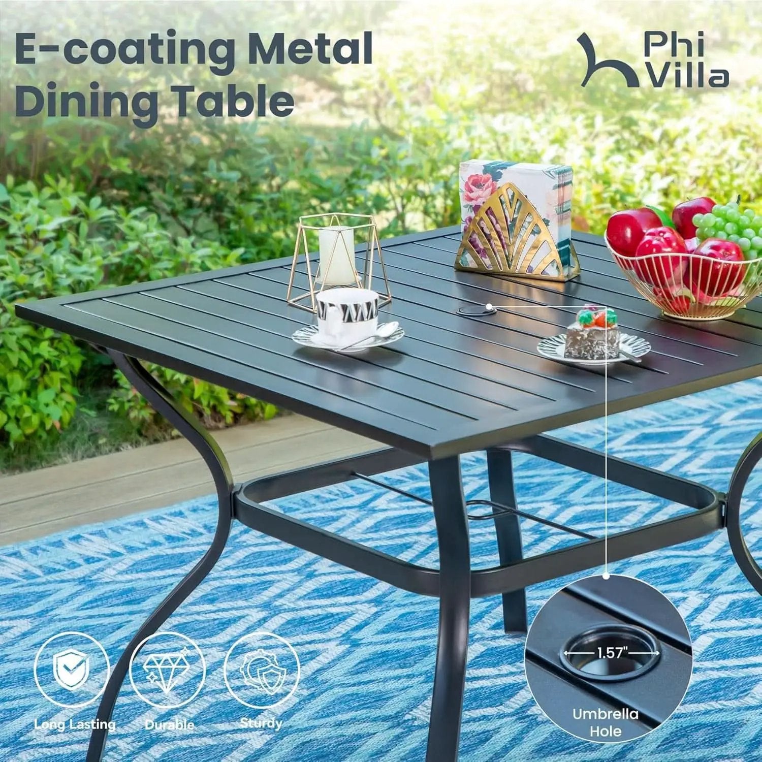 Patio Dining Set for 4 With Navy Umbrella and Padded Chairs from PriceLows™