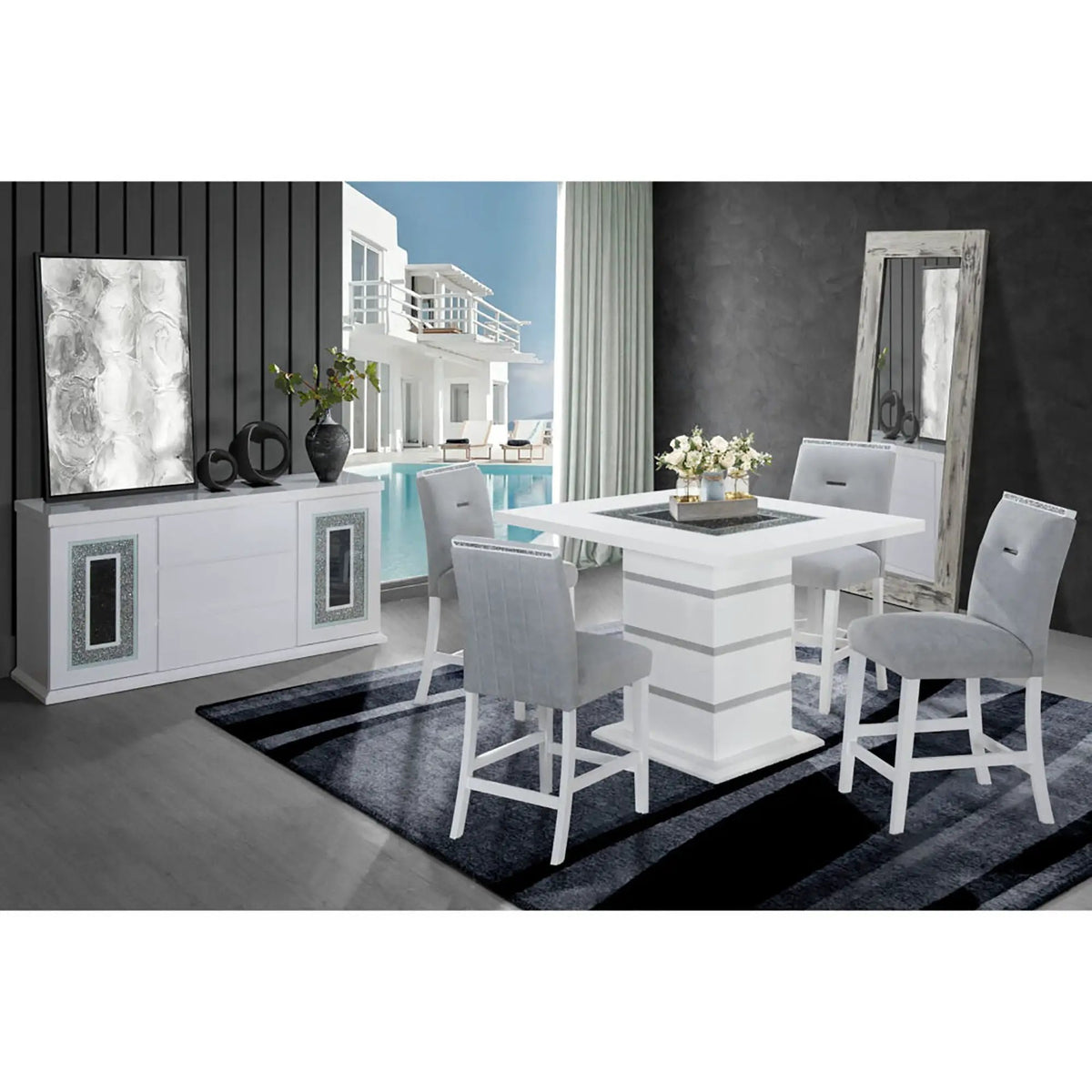 Ariya Bar Table | 47 Inch Square | Pedestal Base | Glass And Acrylic