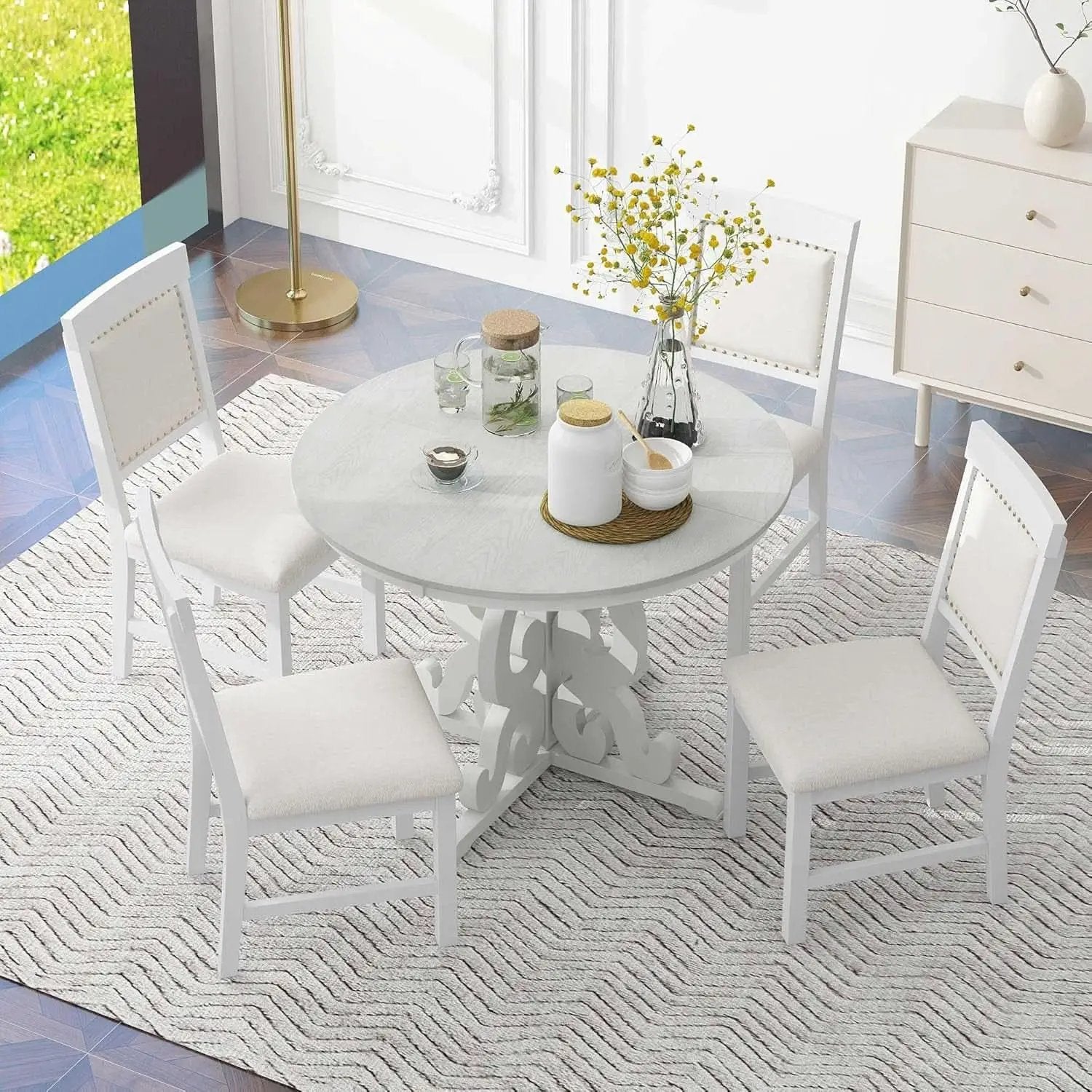 Round Solid Wood Dining Table Set Four from PriceLows™
