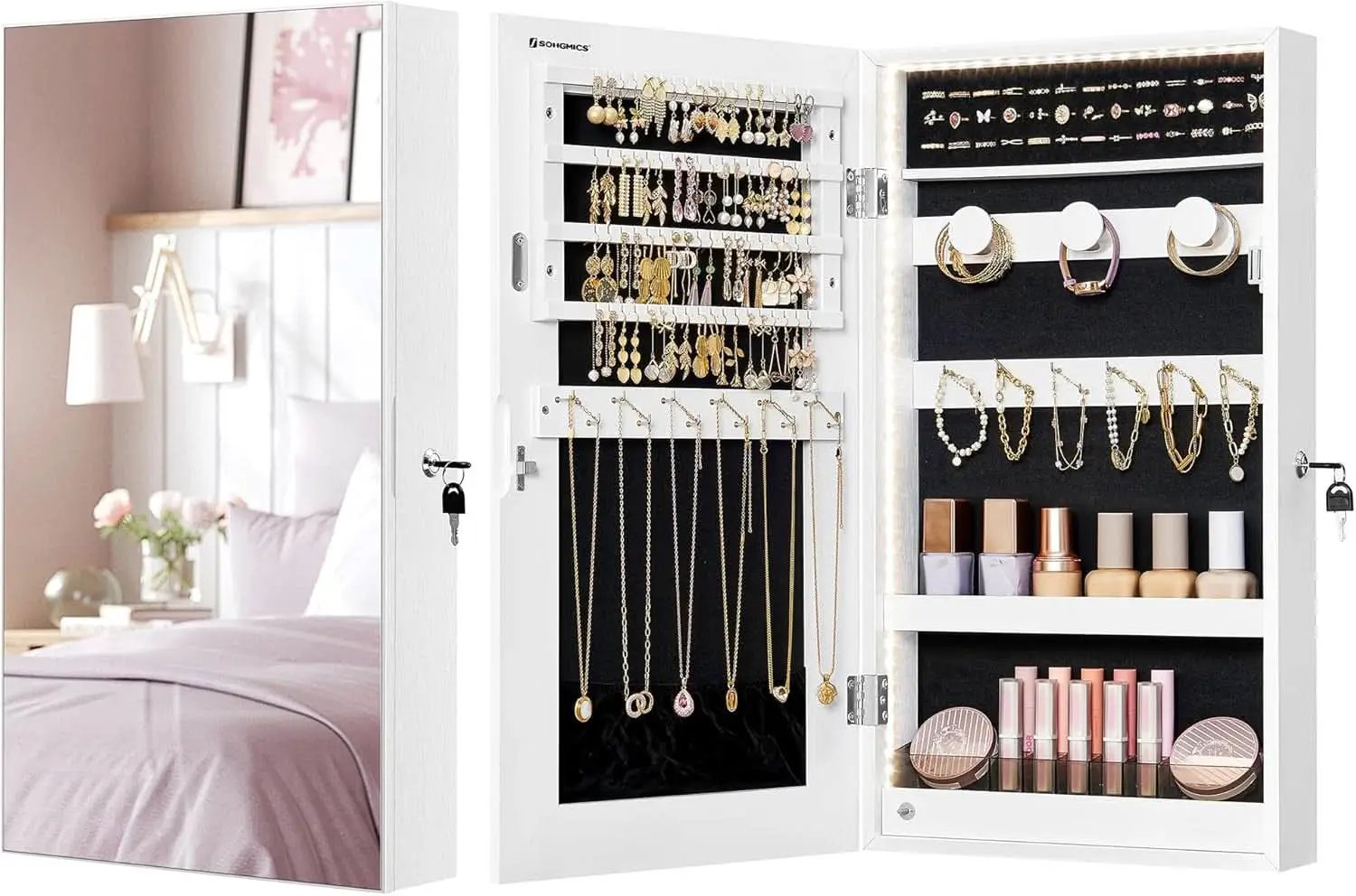 Mirror Jewelry Cabinet Armoire With LED Lights White from PriceLows™