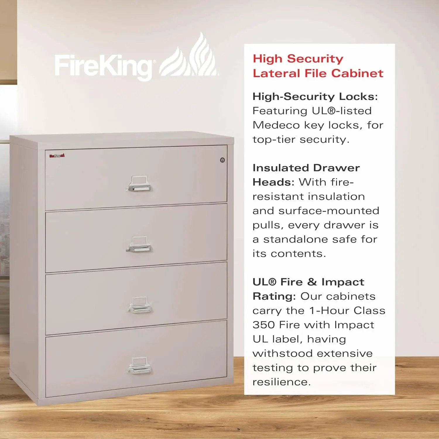 Lateral 4 Drawer Fire Safe File Cabinet With Lock 1 Hour Fire Rated Platinum from PriceLows™