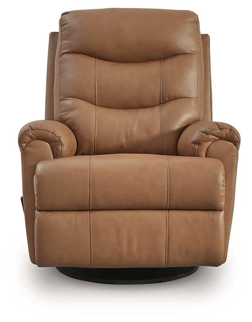 Flynwood Swivel Glider Recliner | Butternut Leather And Faux Leather | Pillow Top Arms | High Back