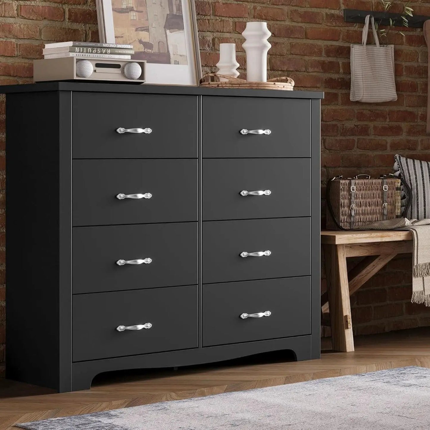 Black Contemporary Dresser With Large Deep Drawers from PriceLows™
