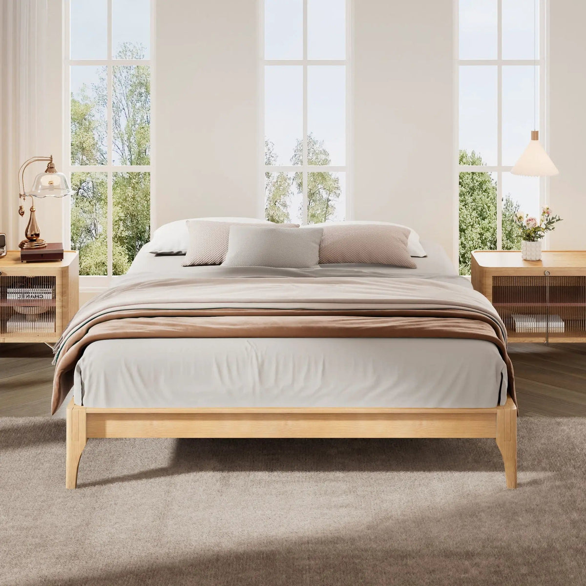 Solid Dry Bamboo Platform Bed Frame, With Slat Support | 6 Pieces | Bamboo | Bedroom