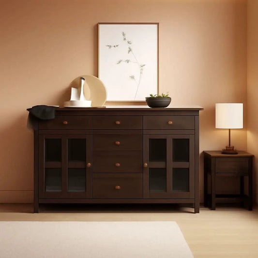Chestnut Brown Contemporary Sideboard With Glass Doors from PriceLows™