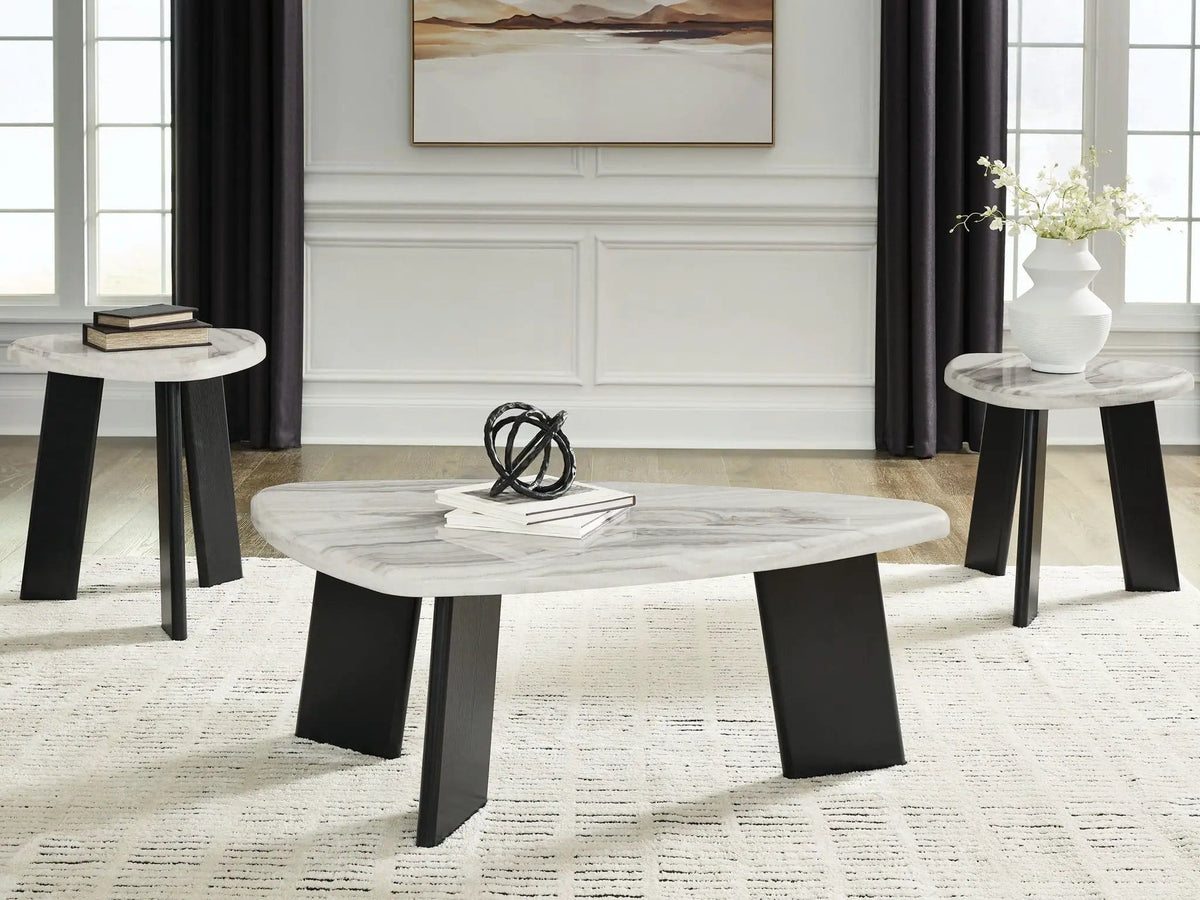 Lilyberg Occasional Table Set (Set of 3) | 51.25 x 29.5 x 19.13 in | Faux Marble & Mdf | Gray / Black