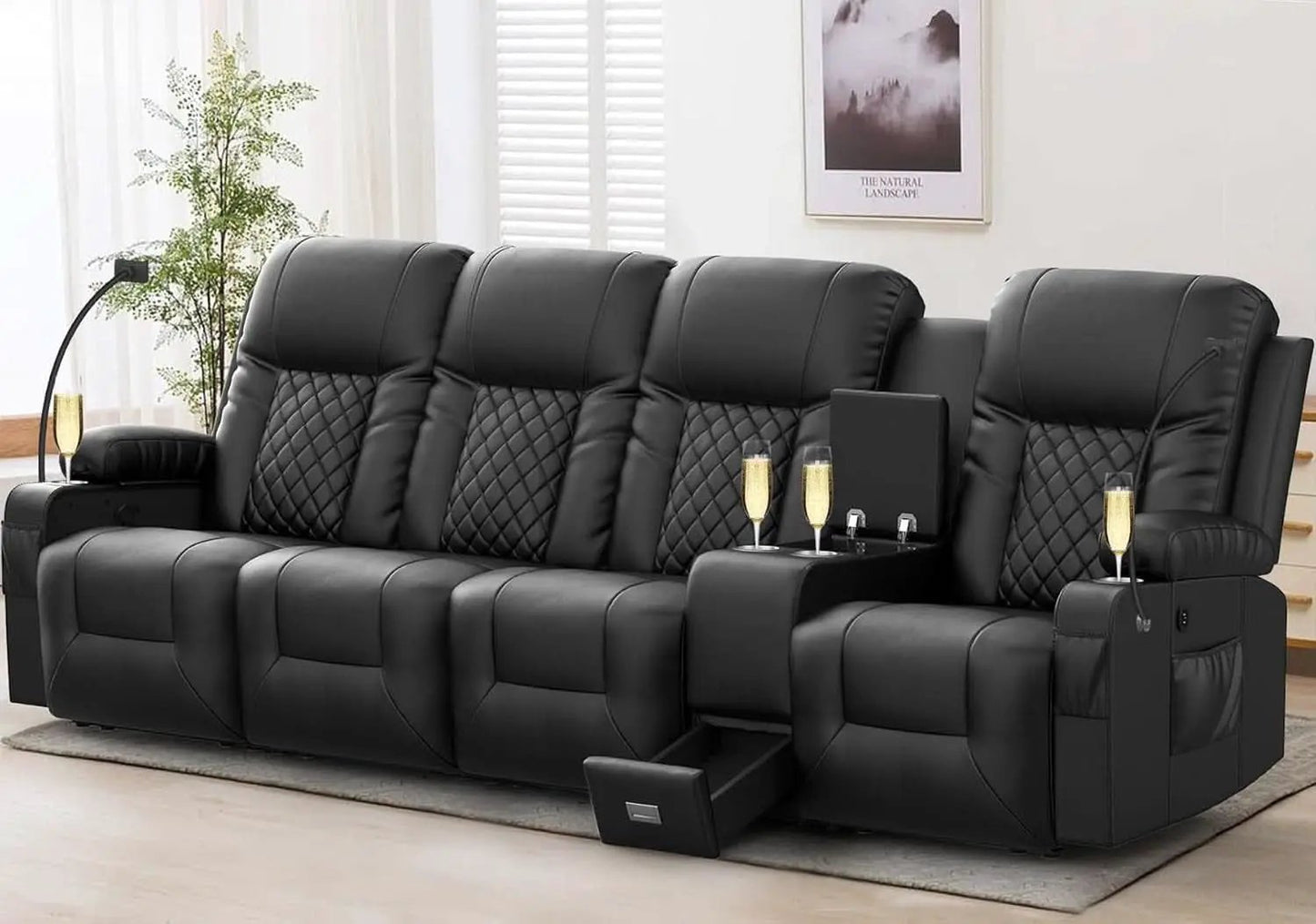 4 Seat Recliner Sofa With USB Ports And Storage Console from PriceLows™