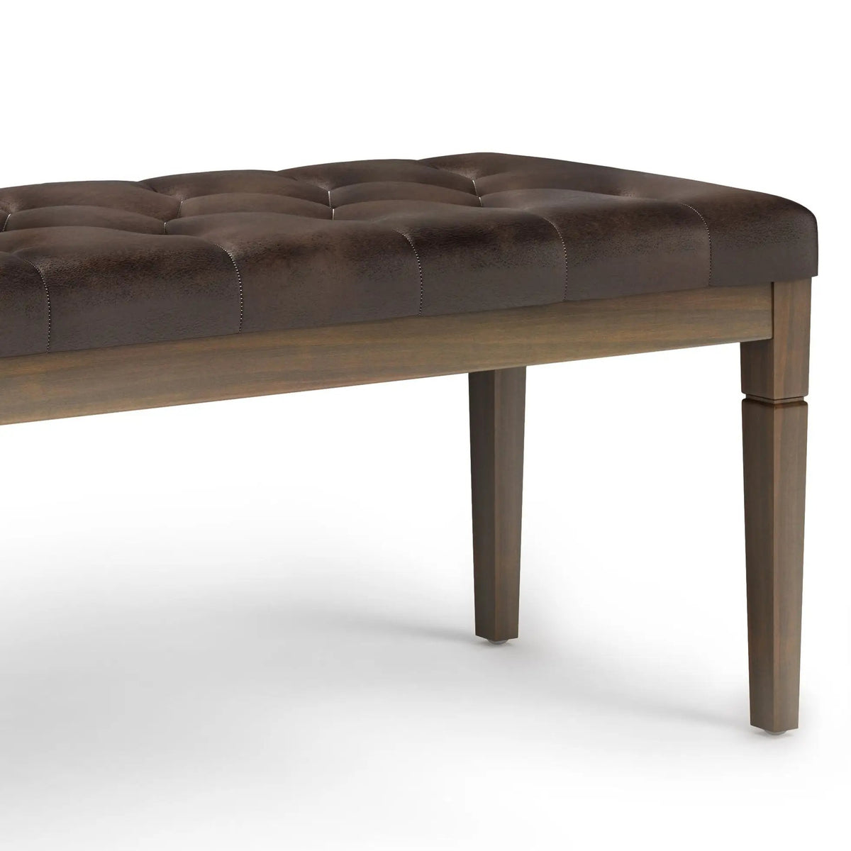 Waverly Upholstered Ottoman Bench | Tufting Detail | Carved Legs | Solid Wood Frame