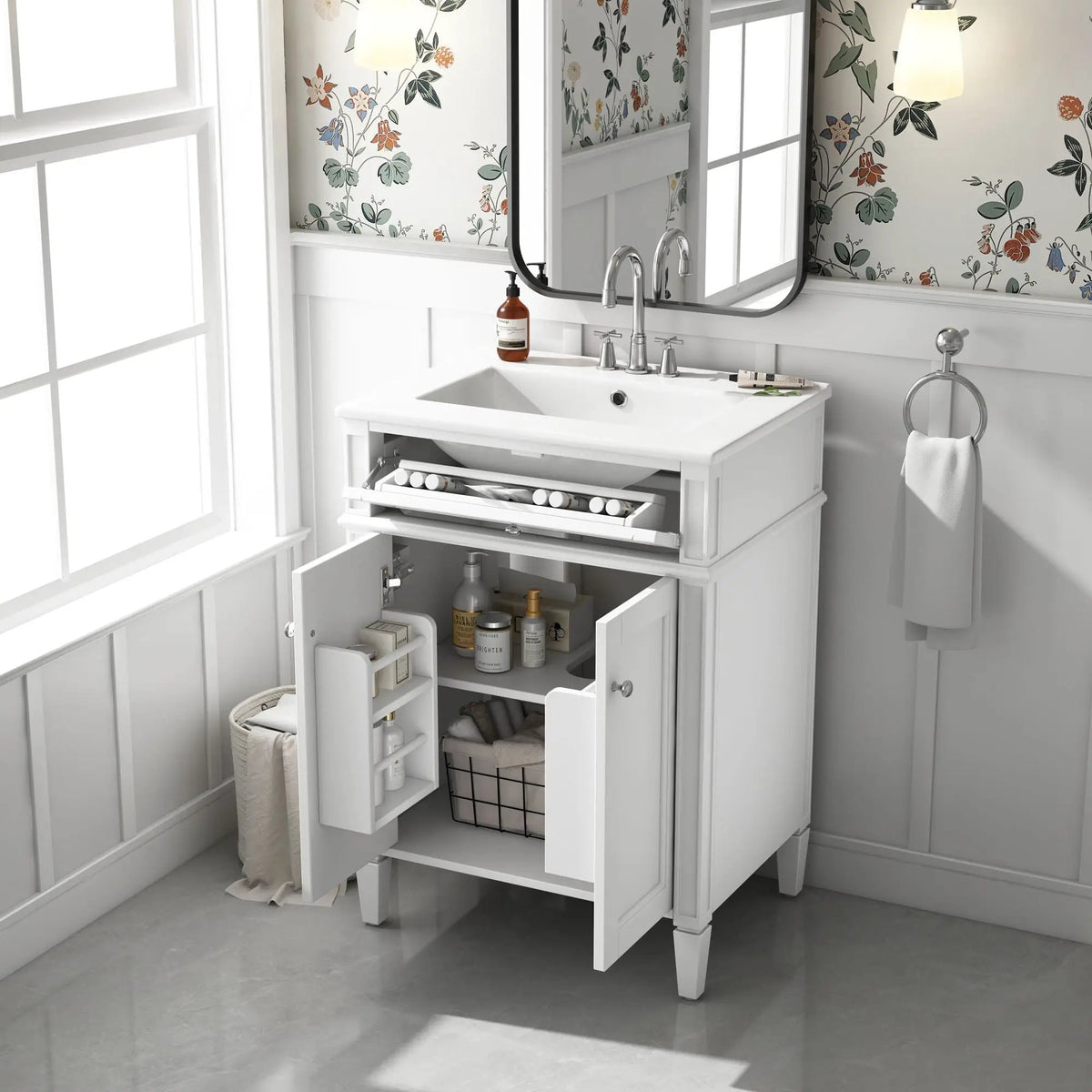 24 Inch Bathroom Vanity | 2 Doors | Tip Out Drawer | Soft Closing Hinges