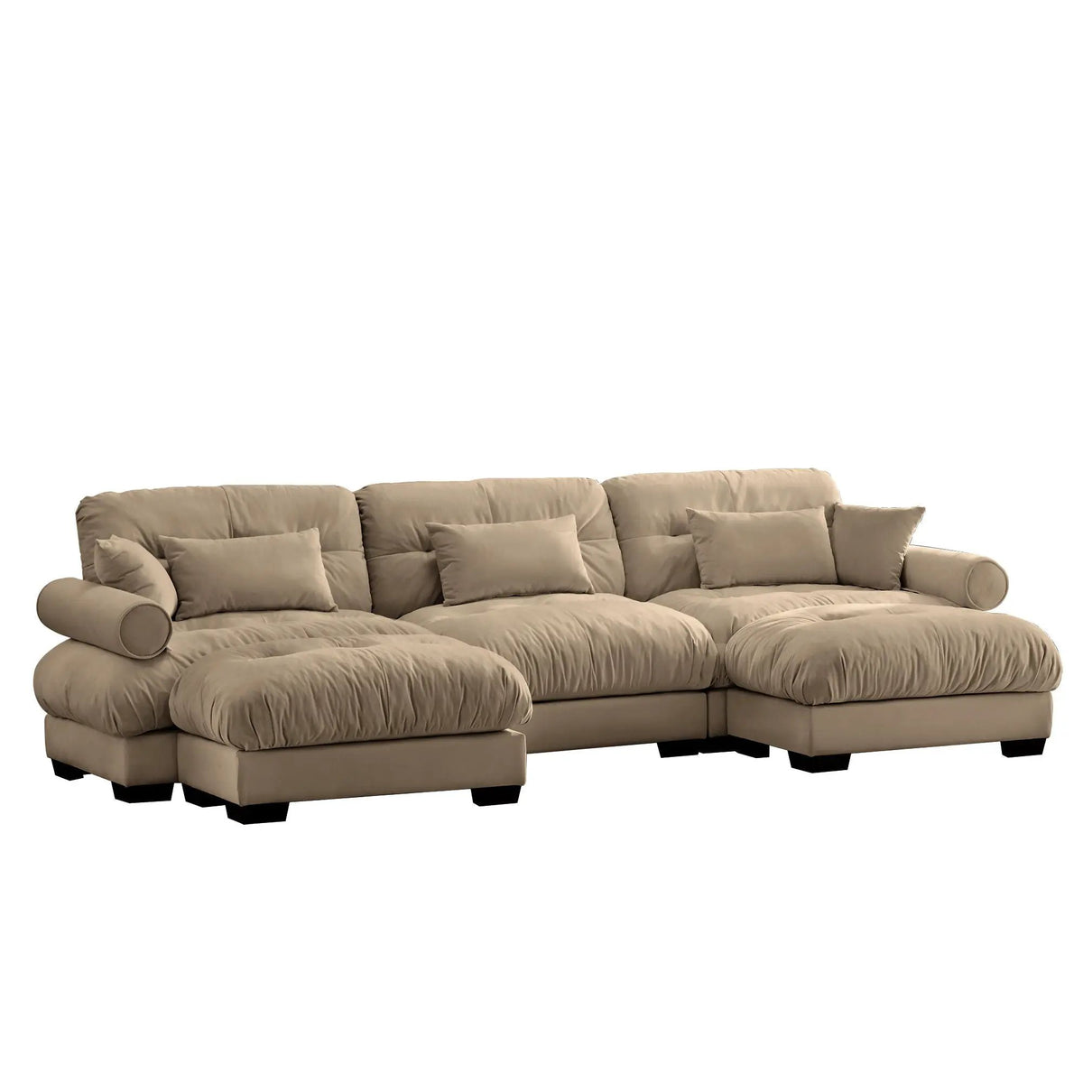 Modular Sectional Sofa | Deep Comfort Cushions | Vintage Fabric Ottoman