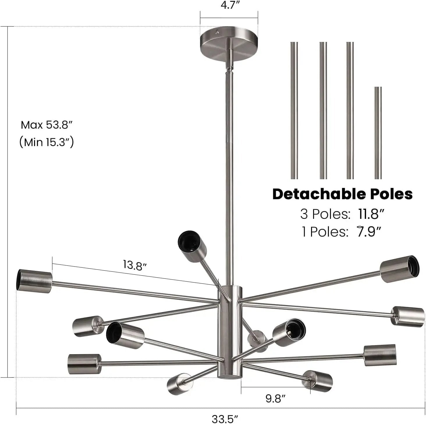 Sputnik 12 Light Brushed Nickel Chandelier For Dining Room from PriceLows™