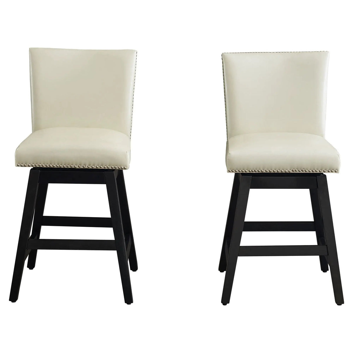 Upholstered Bar Stools | High Back Swivel | Durable PU Leather | Set Two Cream