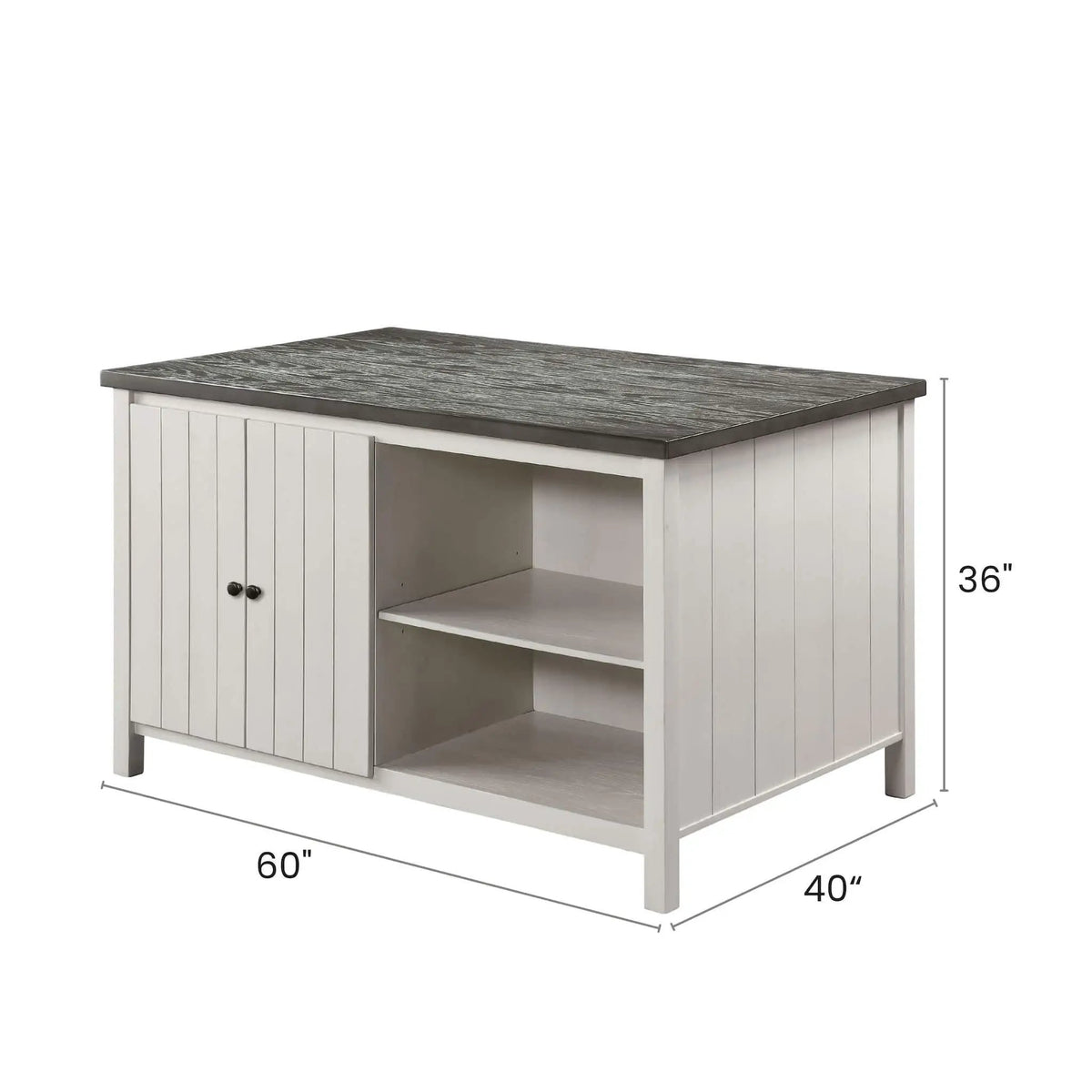 Counter Height Dining Table | Storage Cabinet Base | Two-Tone Dark Gray And Off-White | 60 Inch Width