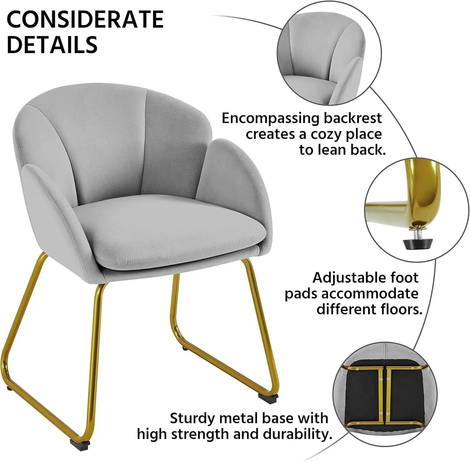 Gray Velvet Flower Shape Vanity Chair With Gold Metal Legs from PriceLows™