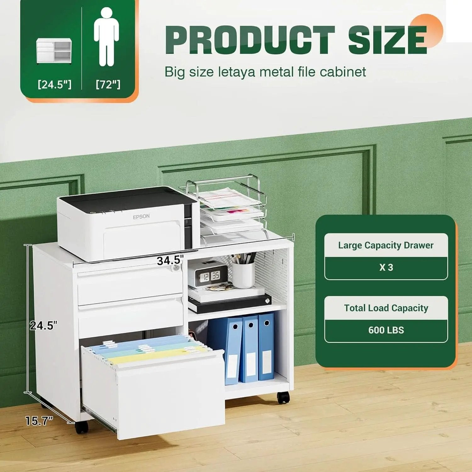 White Locking 3 Drawer File Cabinet For Home Office from PriceLows™