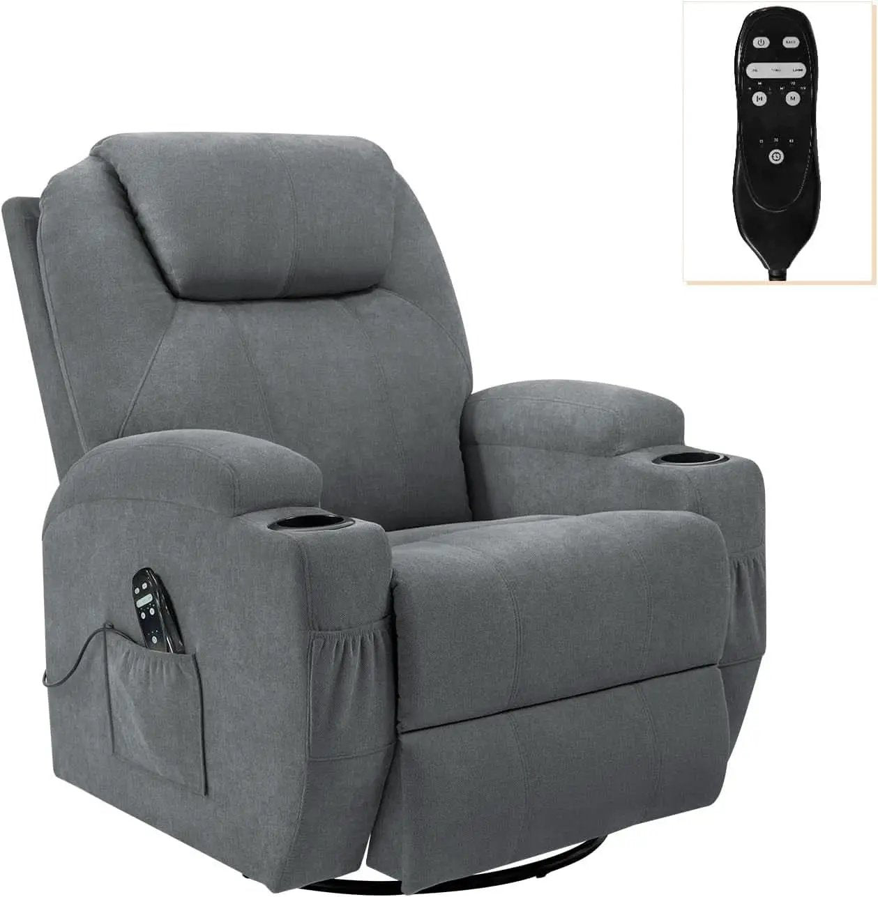 Gray Massaging Recliner With Cupholders Extendable Footrest from PriceLows™