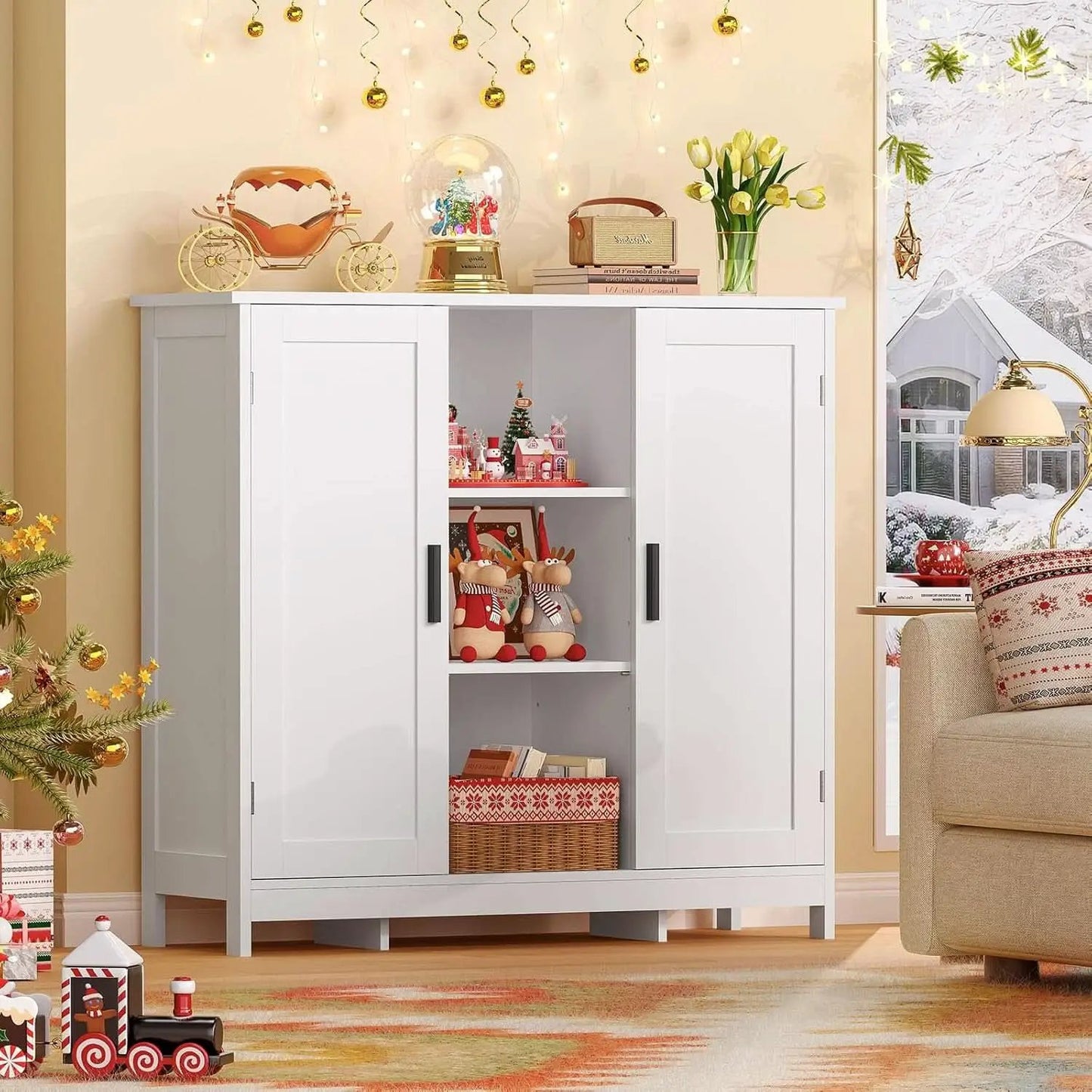 White Storage Cabinet With 2 Doors And 4 Adjustable Shelves from PriceLows™