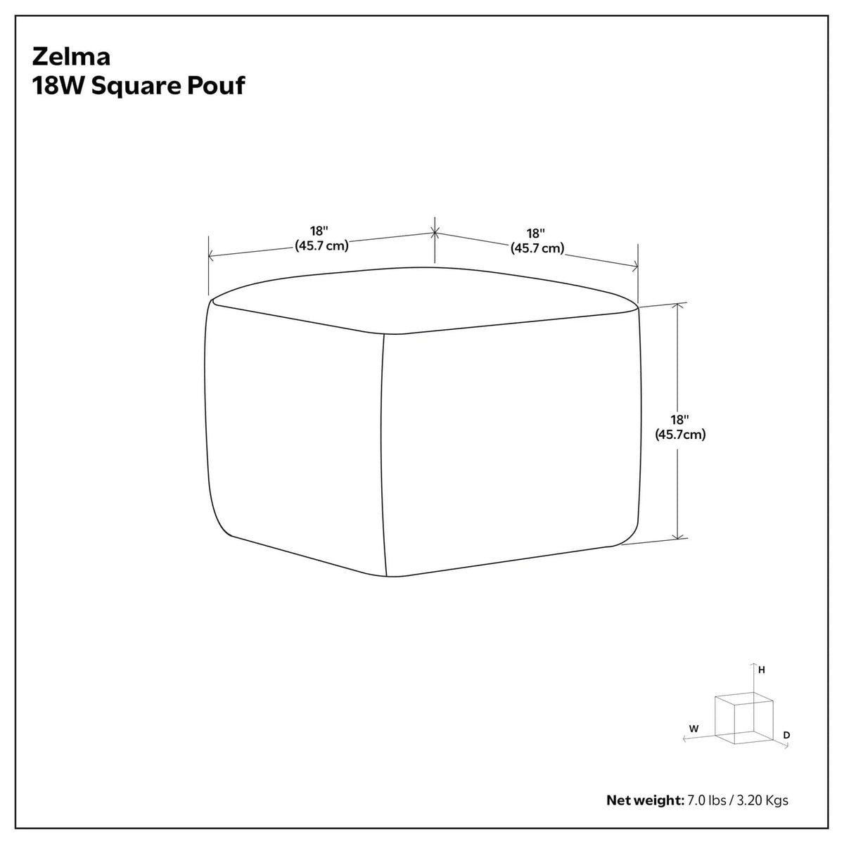 Zelma Square Woven Outdoor / Indoor Pouf | 18 x 18 x 18 in | Living Room Furniture | Silver