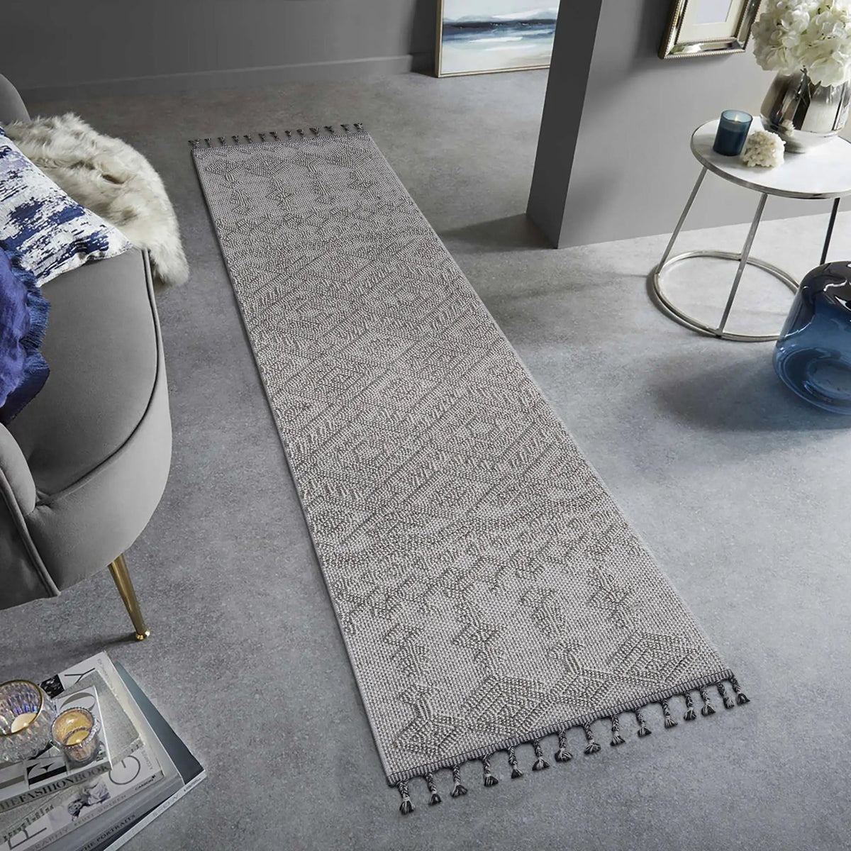 Guros Traditional Indoor Outdoor Rug | 96 x 26 Inch Runner | Stain Resistant | Non-Shedding