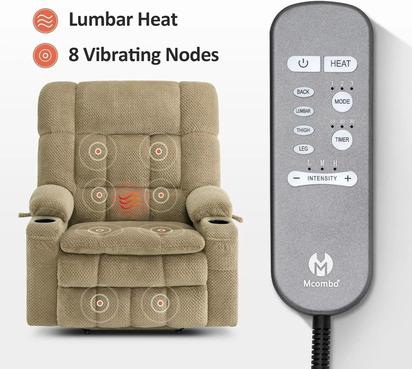 Large Dual Motor Power Lift Recliner Chair Massage Beige from PriceLows™