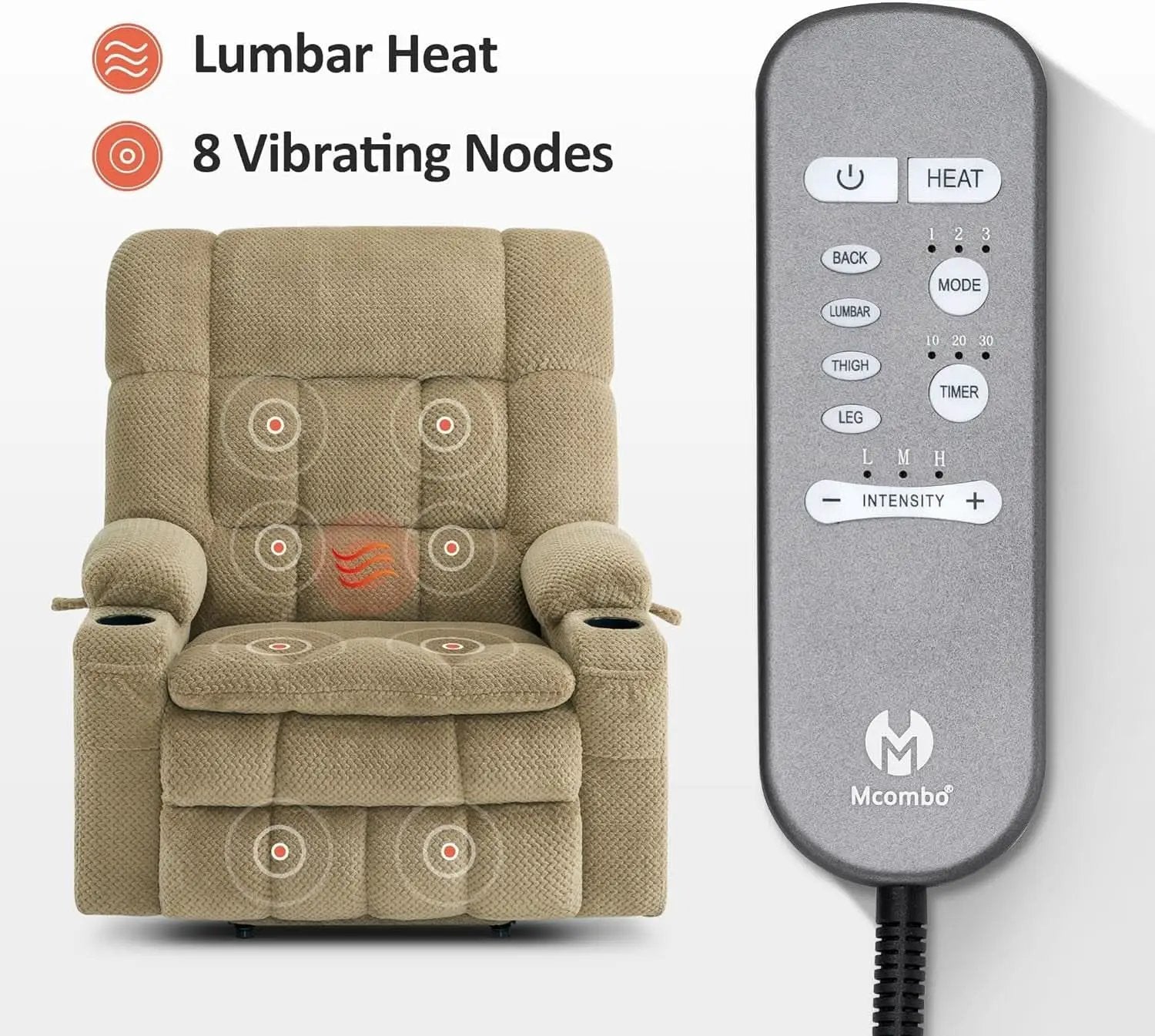 Large Dual Motor Power Lift Recliner Chair Massage Beige from PriceLows™