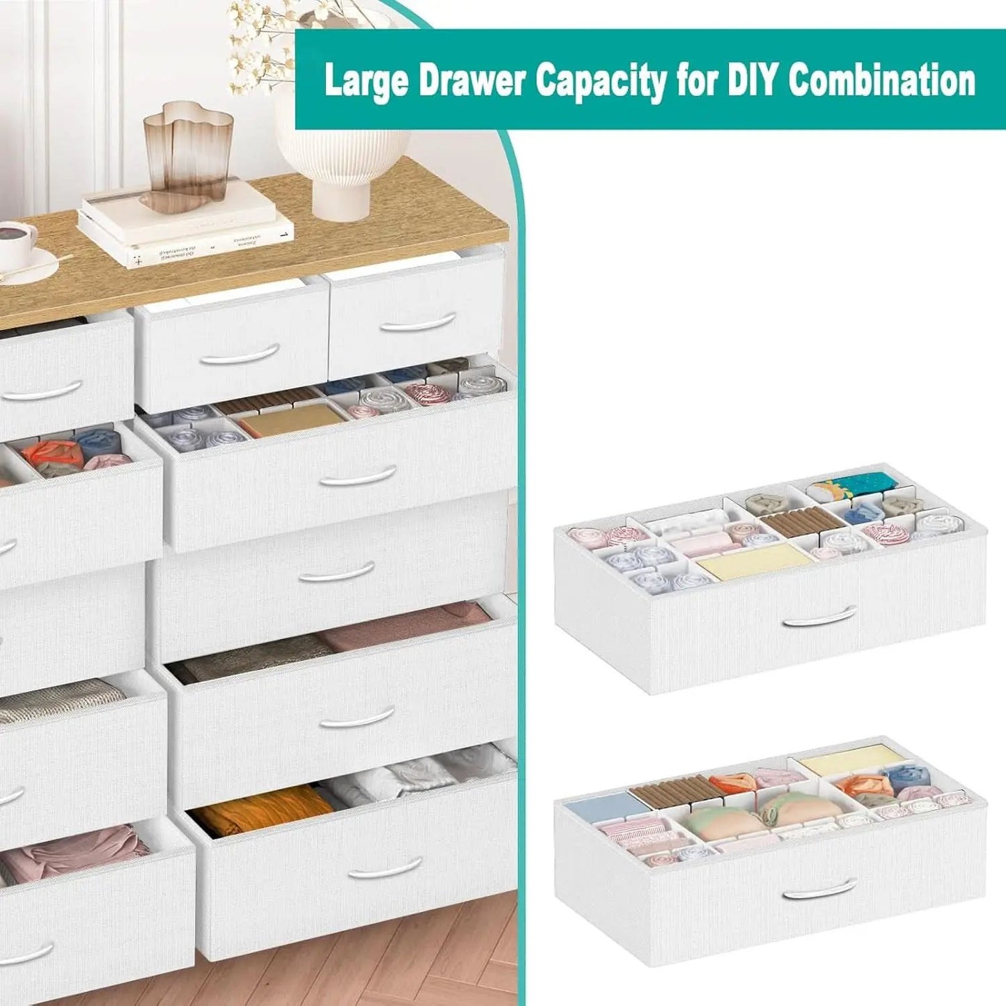 Compact 12 Drawer Dresser With Fabric Drawers And Wood Top from PriceLows™