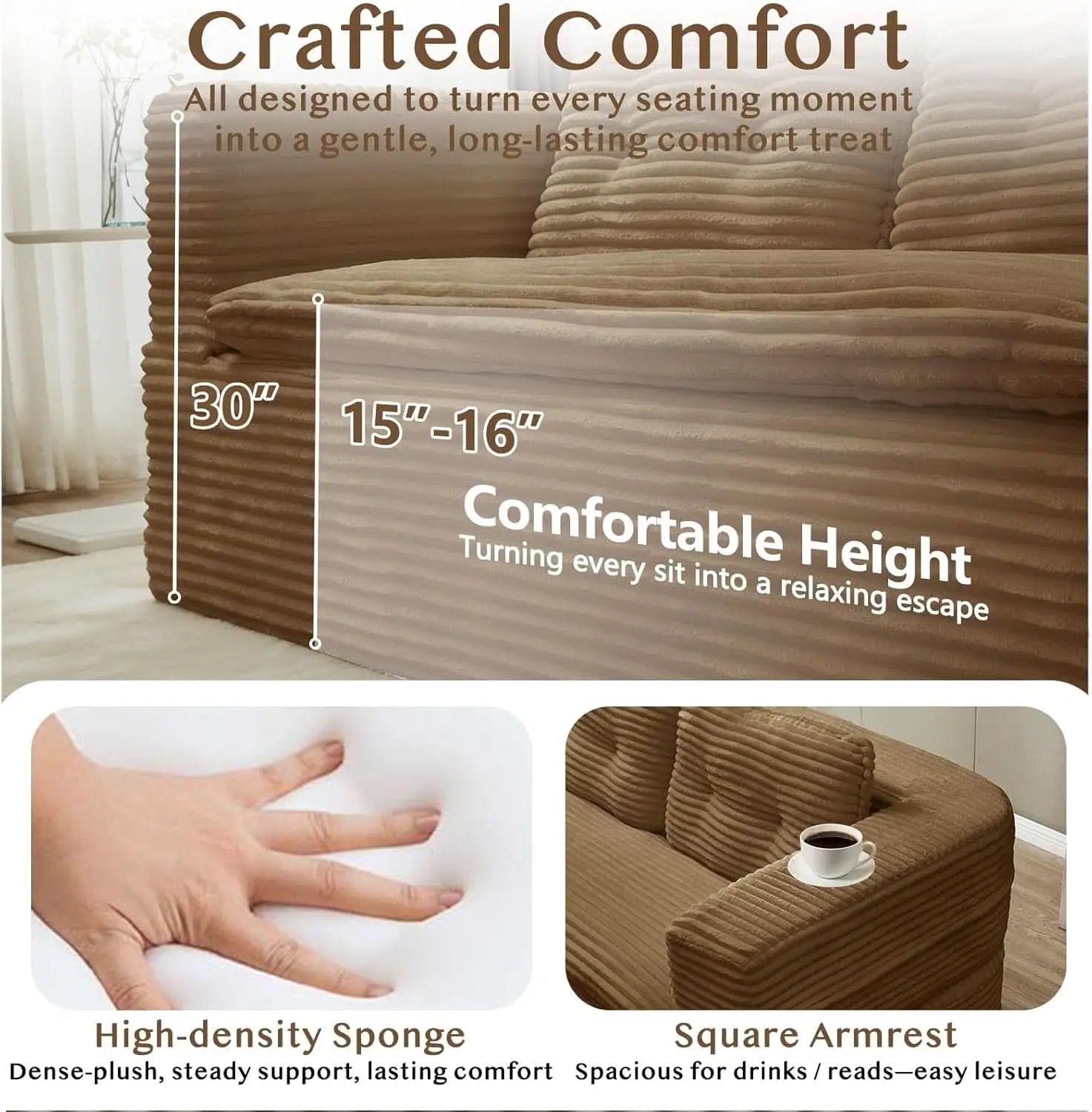 Camel King Size Corduroy Futon Pro Lux Sofa Bed Chaise Lux from PriceLows™