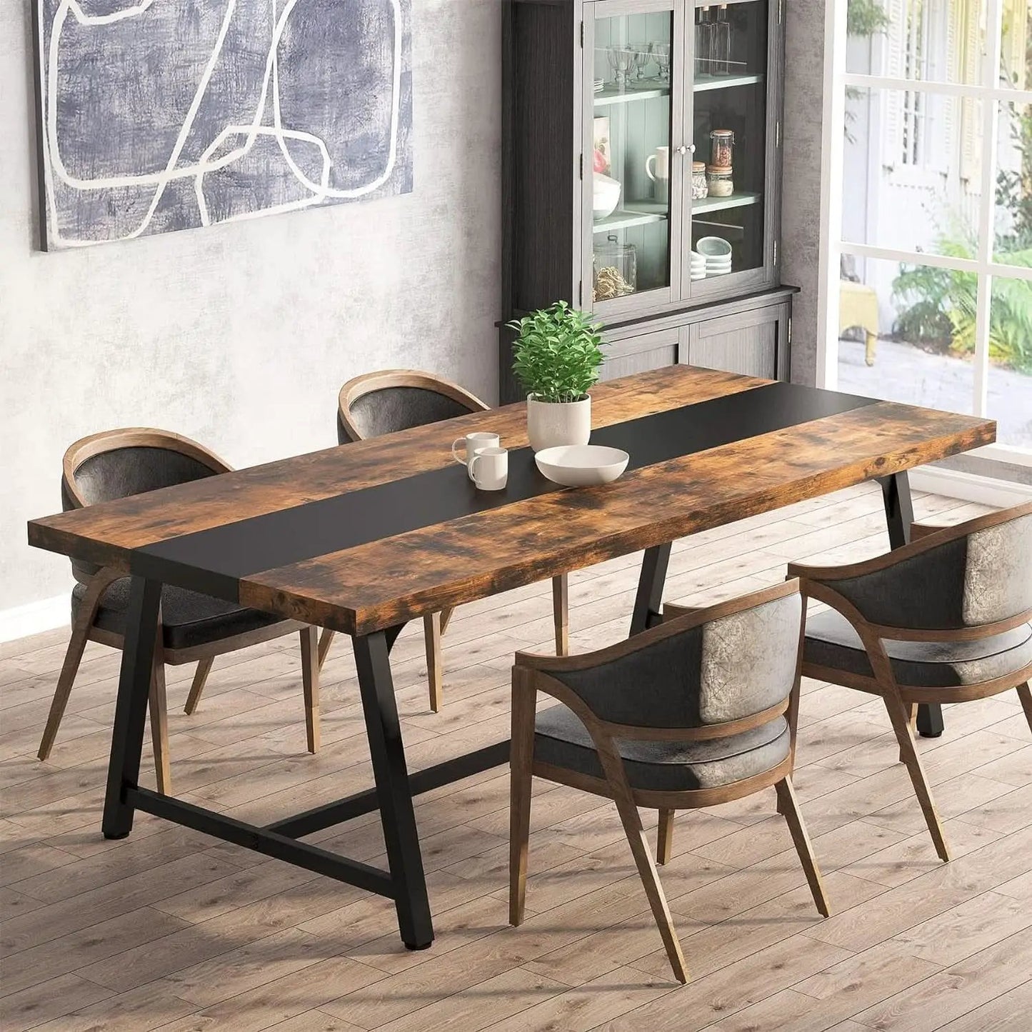 Dining Table For 8 70.87 Inch Rectangular Wood Metal Frame from PriceLows™