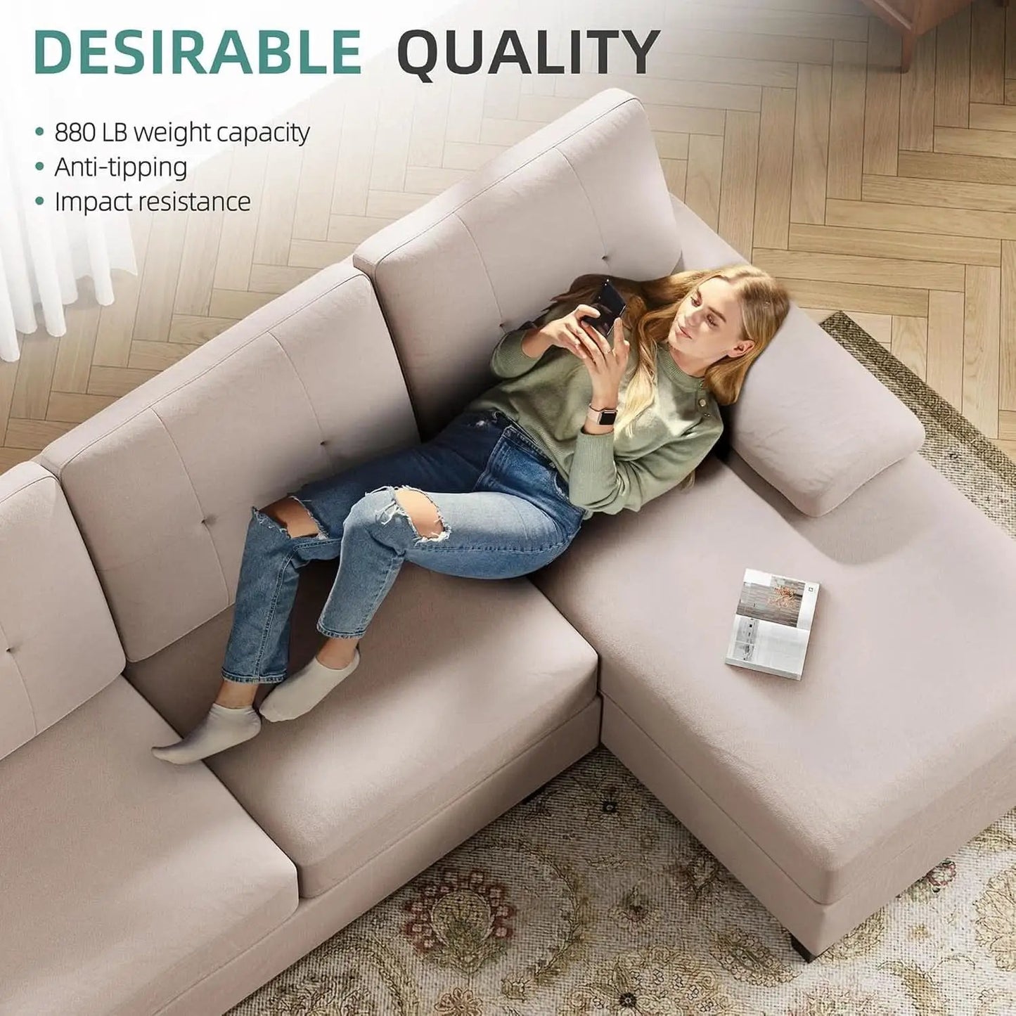 Dark Beige U Shaped Sectional Sofa With Chaise 4 Seats from PriceLows™