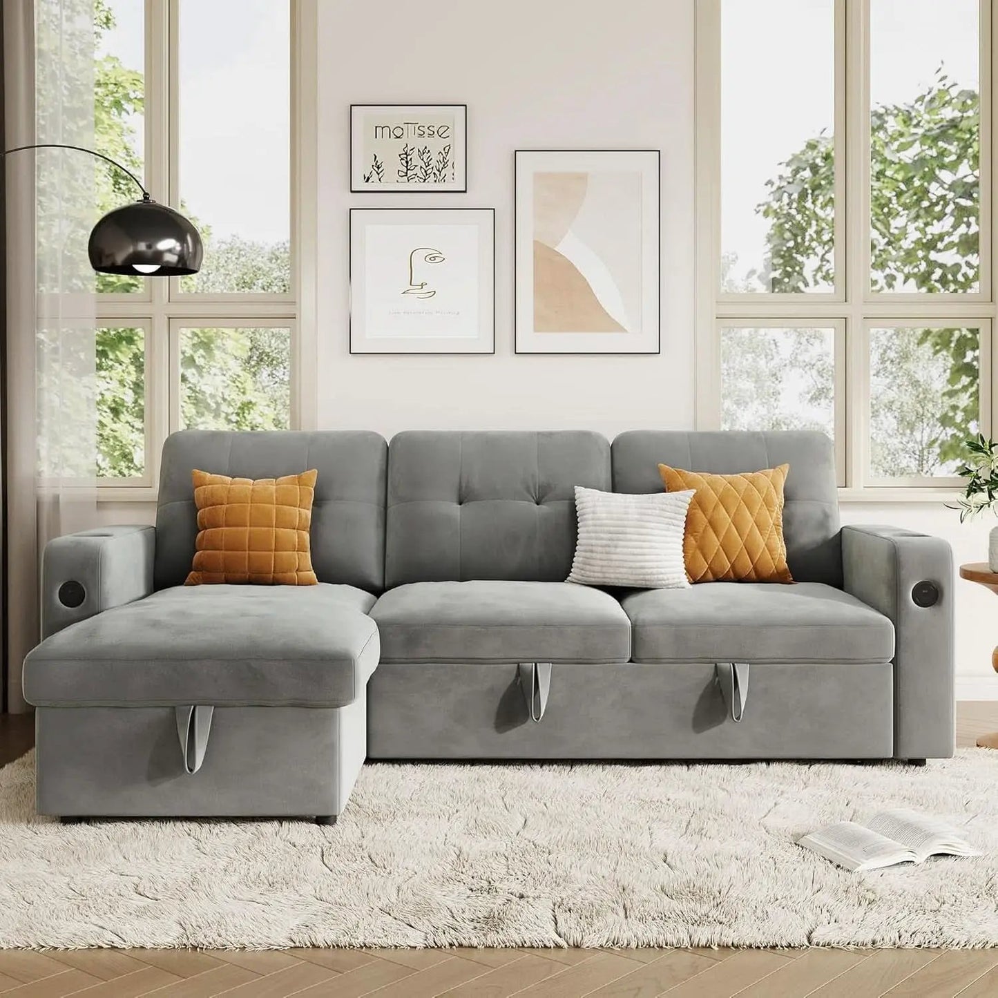 84Inch LShaped Sleeper Sofa Integrated Storage System from PriceLows™