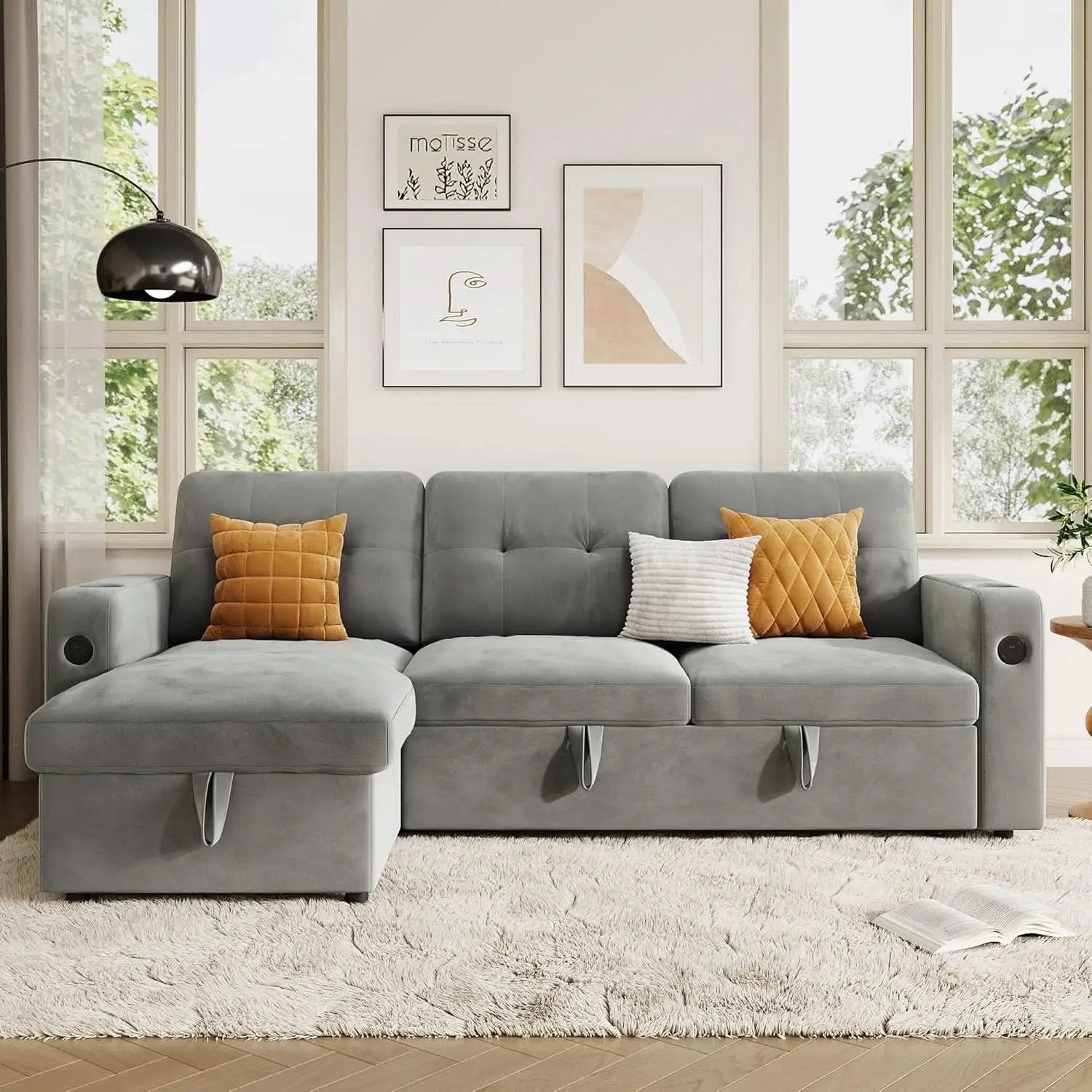 84Inch LShaped Sleeper Sofa Integrated Storage System from PriceLows™