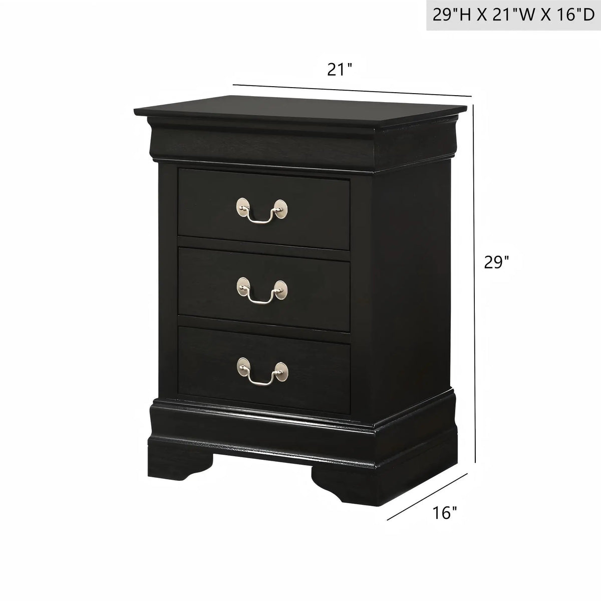 Louis Phillipe Nightstand | Traditional Wood Design | English Dovetailed Drawers | Metal Center Guides