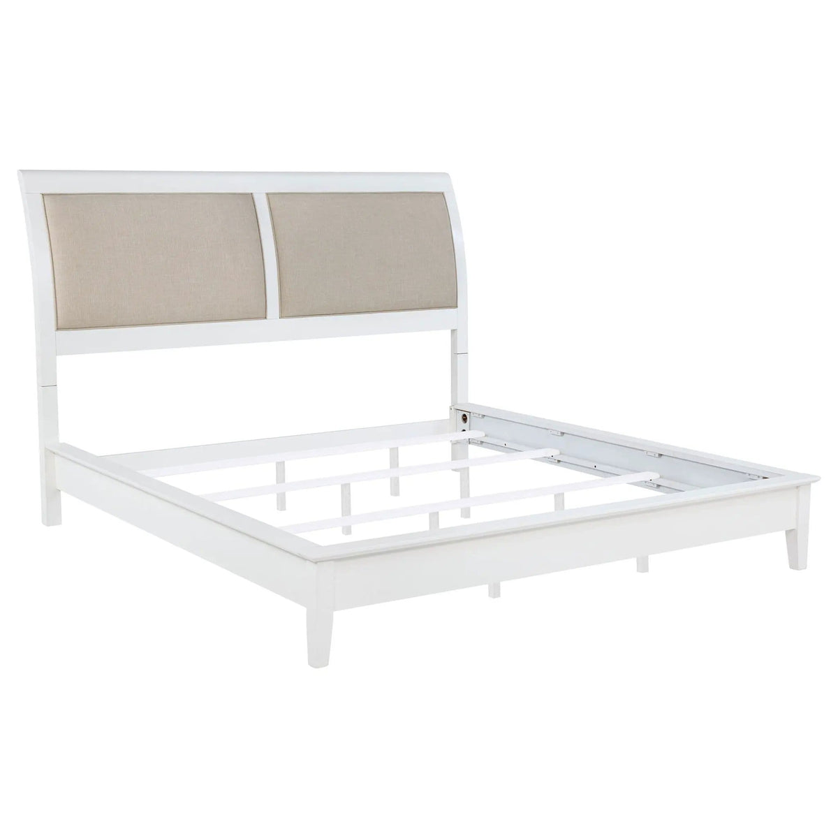 Bexhill 56-inch Upholstered Eastern King Panel Bed | 83.75 x 92.5 x 57 in | Linen & Fabric | White