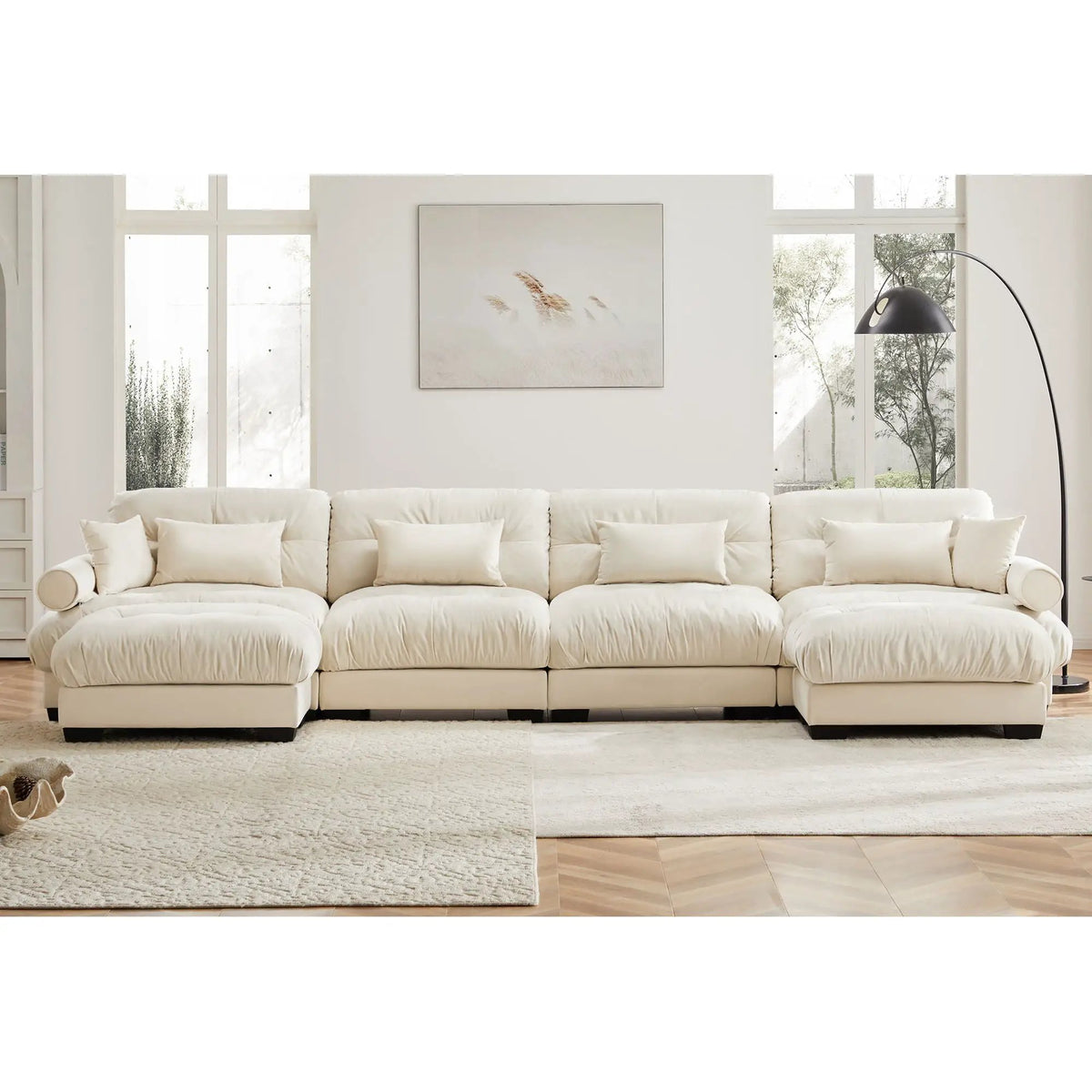 Modular Sectional Sofa | Deep Comfort Cushions | Vintage Fabric Ottoman
