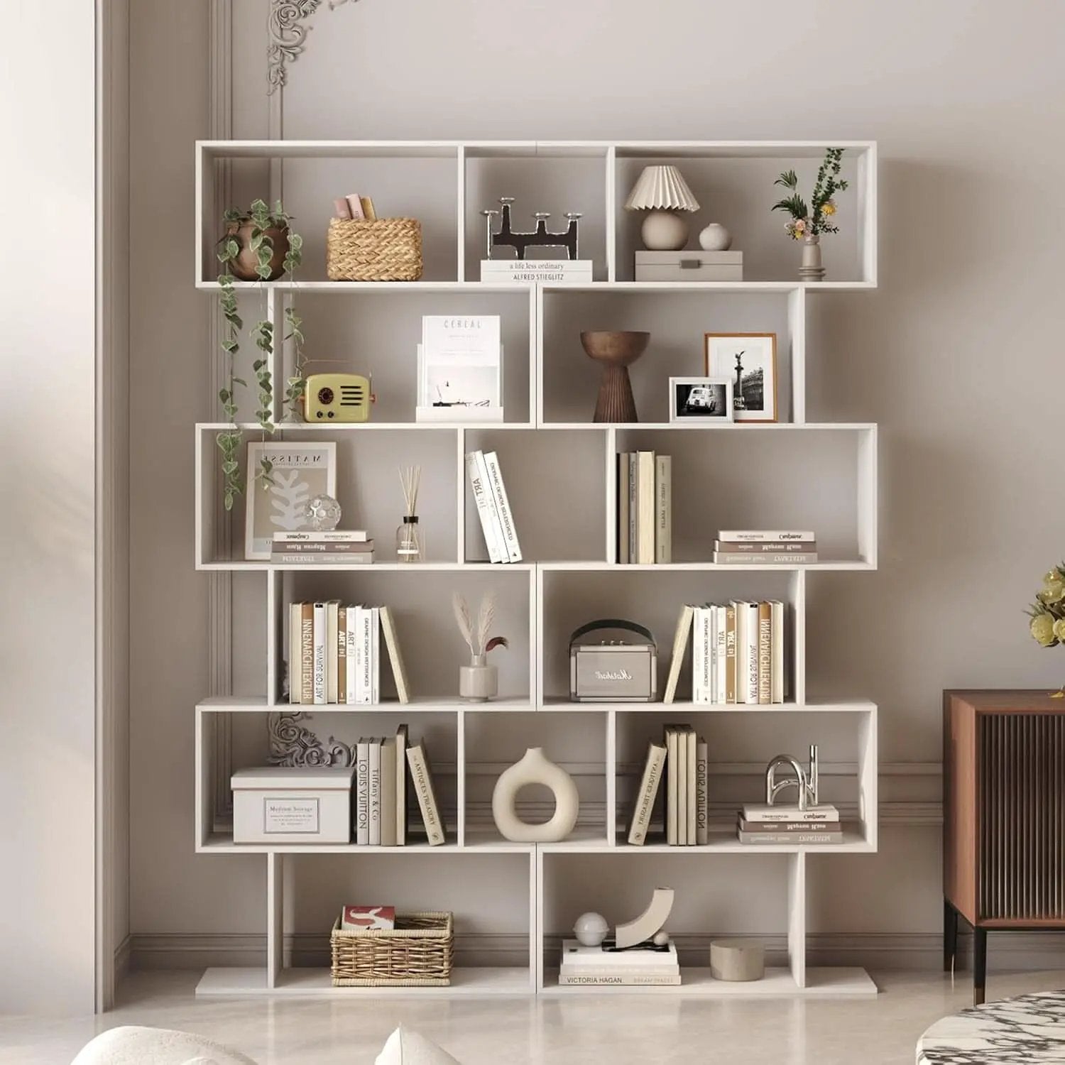 S Shaped Bookshelf White 6 Tier Display Bookcase Office from PriceLows™