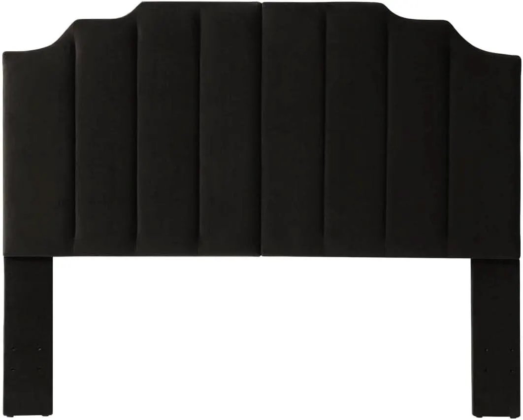 Elegant Black Velvet Tufted Queen Headboard with Curved Design from PriceLows™