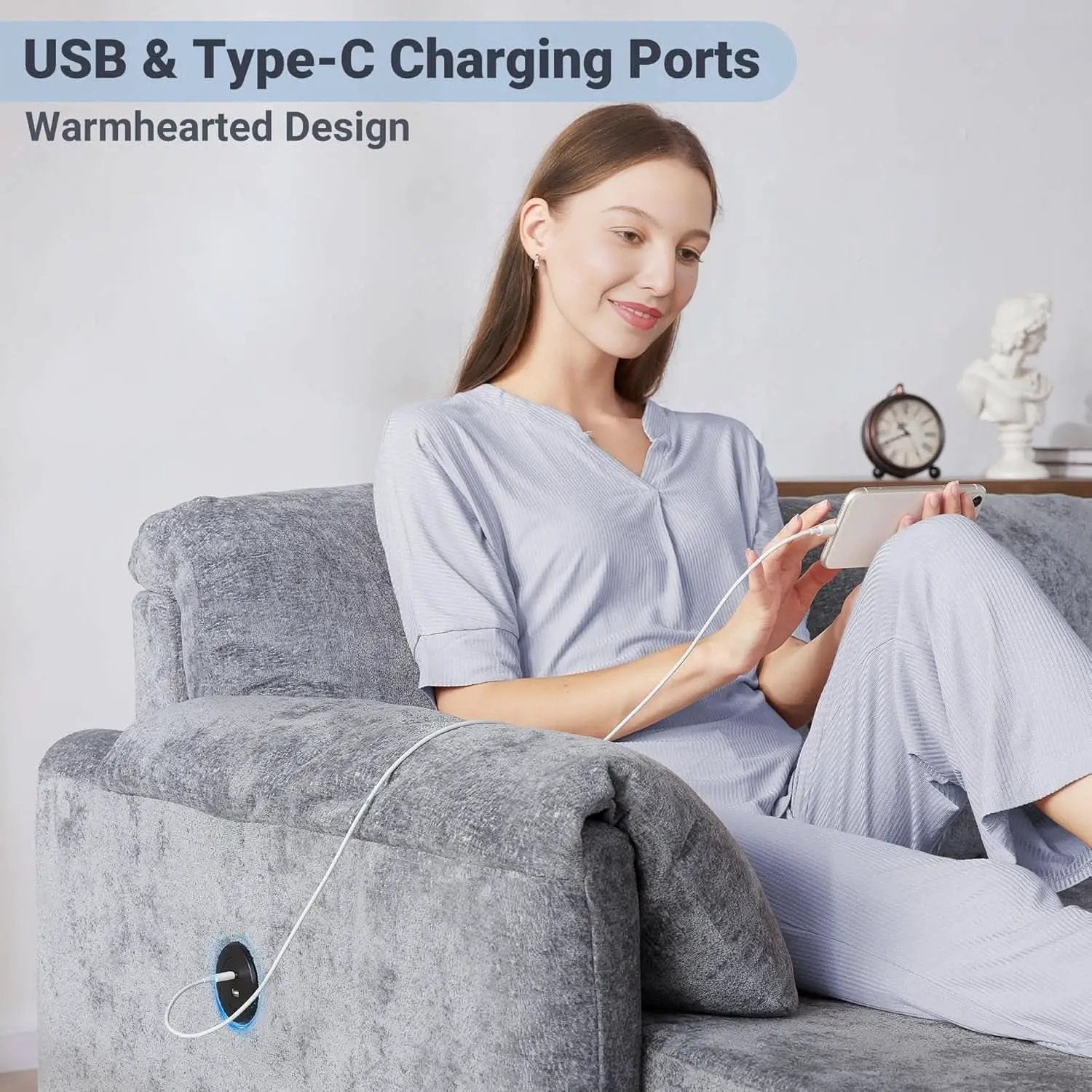 LightGray 83In Convertible PullOut Sofa Bed USBCharging from PriceLows™