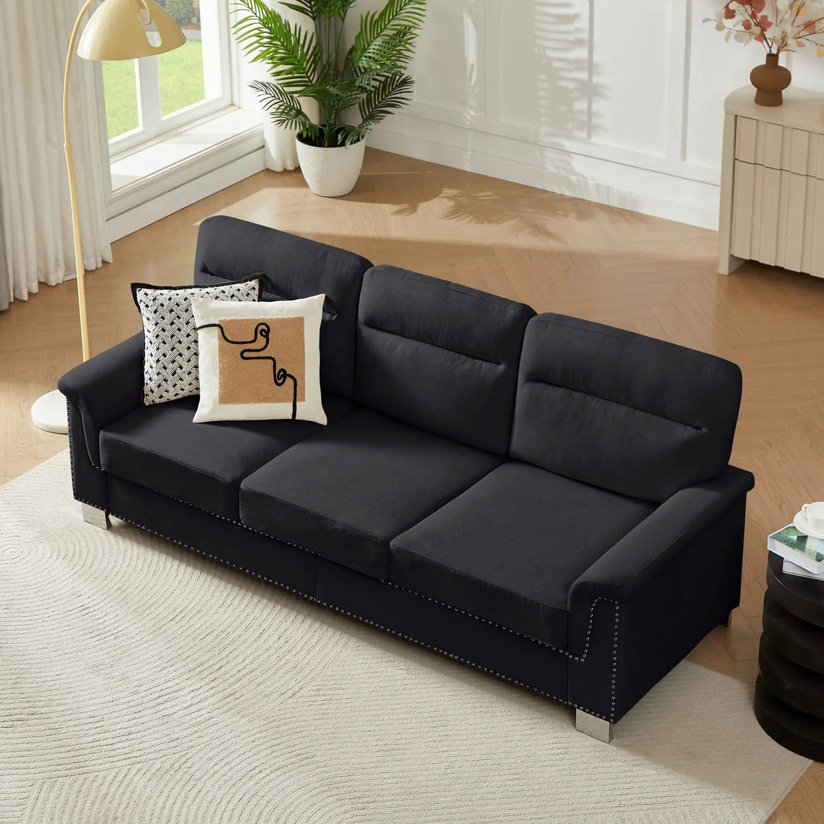 3 Seater Stationary Sofa | High-Density Foam And Spring Pack | 84.2 Inch Length | Solid Structure