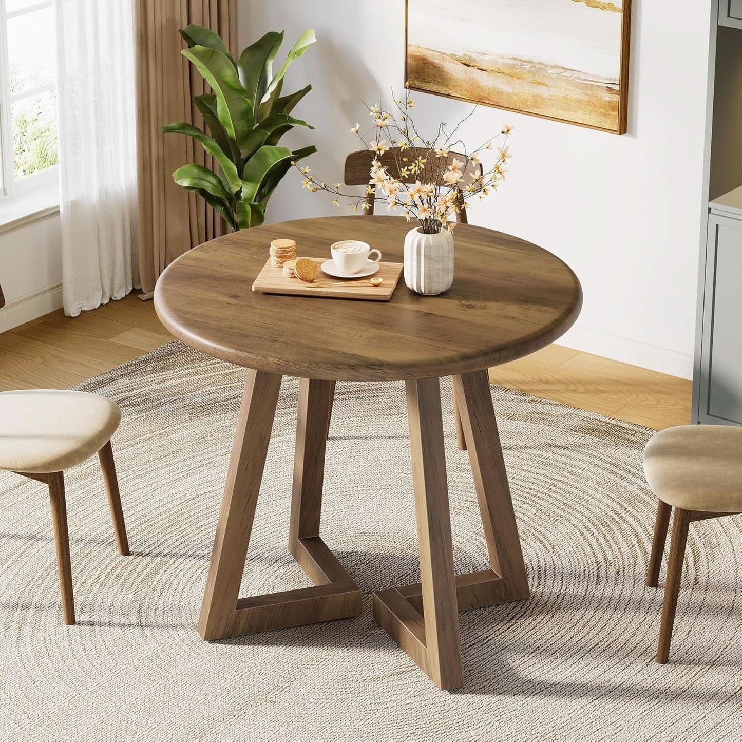 Brown Round Dining Table 31.5 Inch For 2 To 4 People from PriceLows™