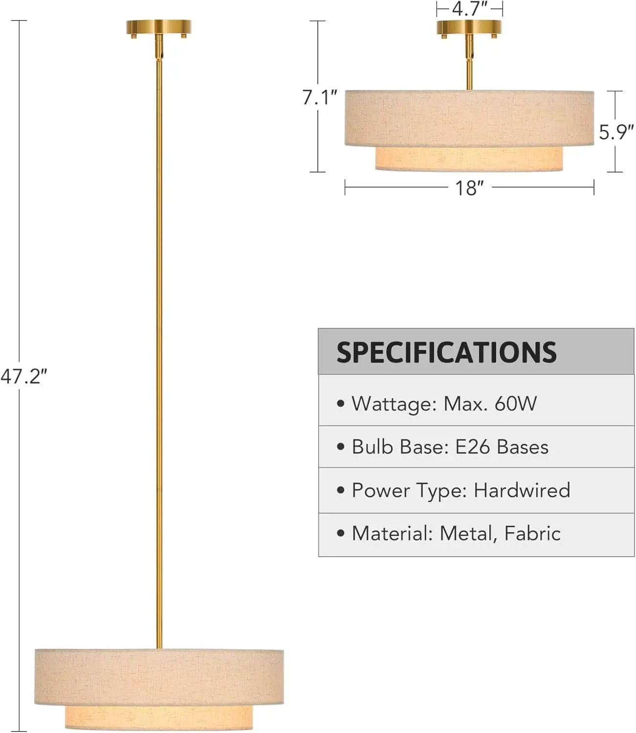4 Light Drum Chandelier 18 Inch Antique Brass Pendant Light from PriceLows™