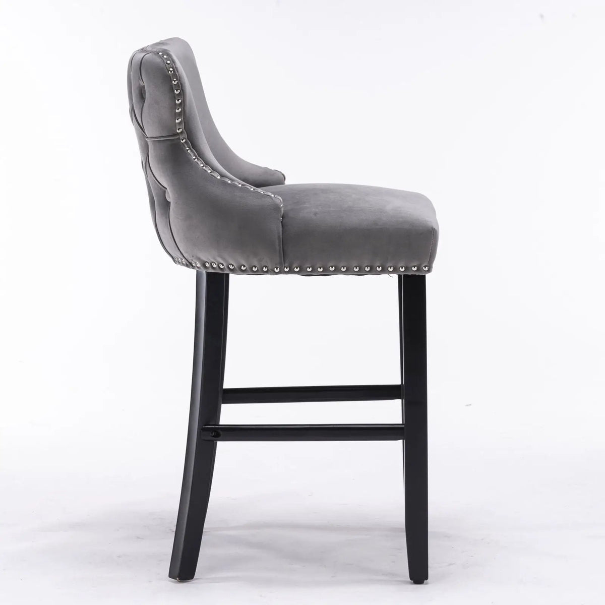 Wing-Back Barstools | Button Tufted Decoration | Wooden Legs With Nailhead Trim | Contemporary Upholstery