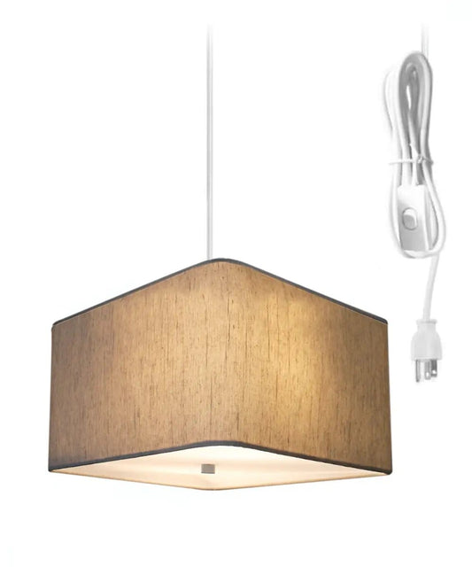 2 Light Swag Pendant | Oatmeal Drum Shade | 12 Inch Width | White Cord