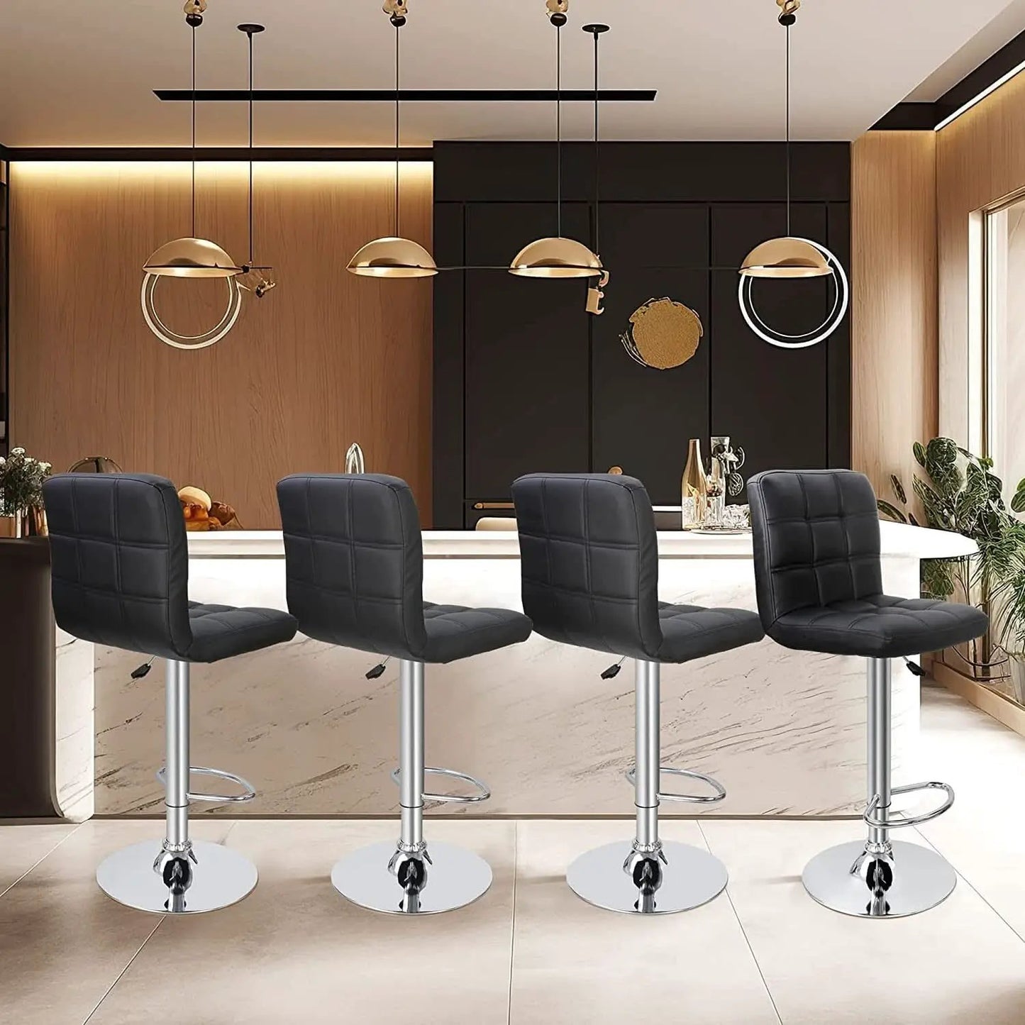 Set of 4 Adjustable Swivel PU Leather Bar Stools Modern from PriceLows™