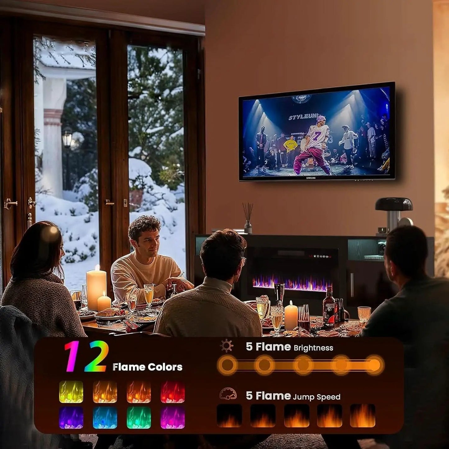 80 Inch TV Stand Electric Fireplace With LED Lighting Black from PriceLows™