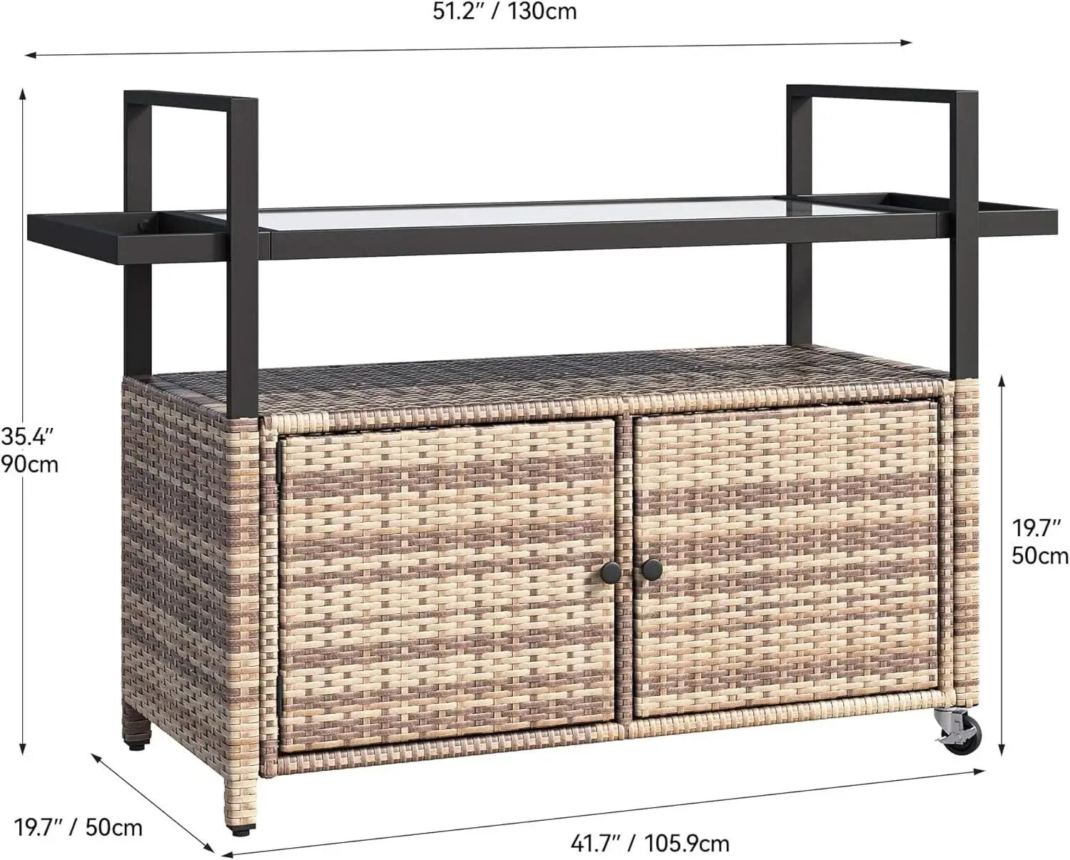 Large Outdoor Kitchen Rolling Cart With Black Glass Top from PriceLows™
