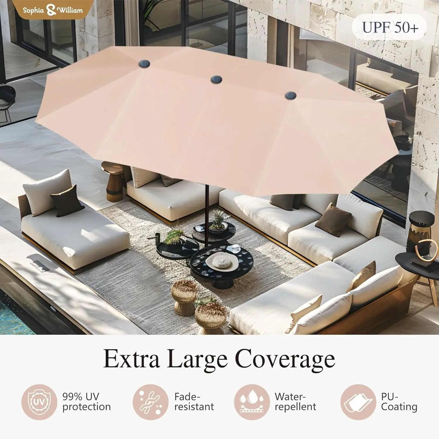 8 Piece Patio Dining Set For 6 With 13 Foot Beige Umbrella from PriceLows™