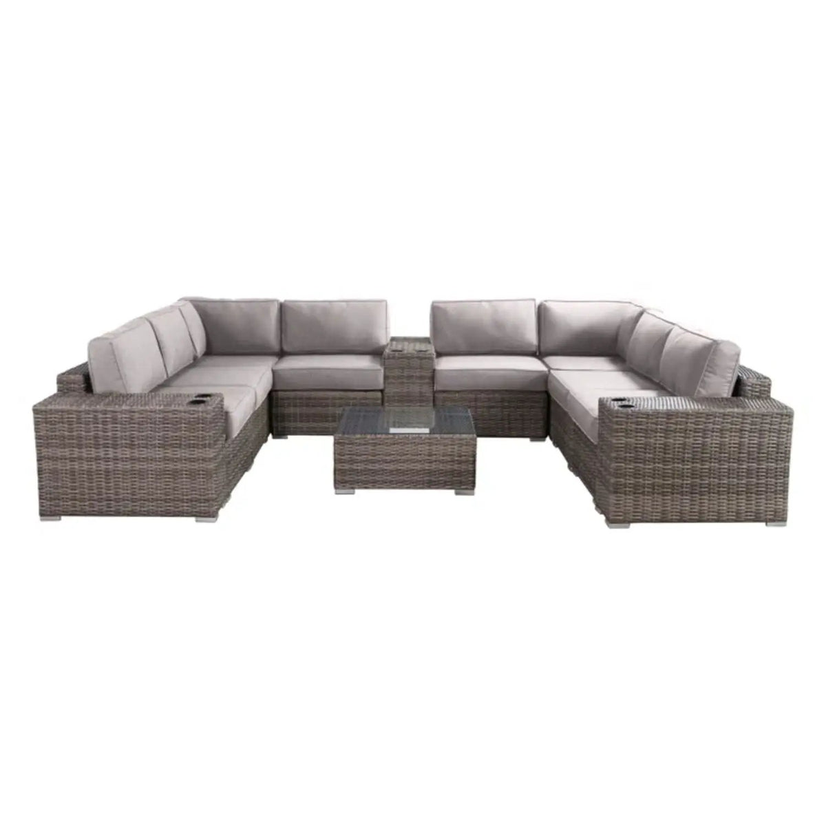 Patio Rattan Sectional Set | Half-Round HDPE Wicker | Rustproof Aluminum Frame | Fully Assembled